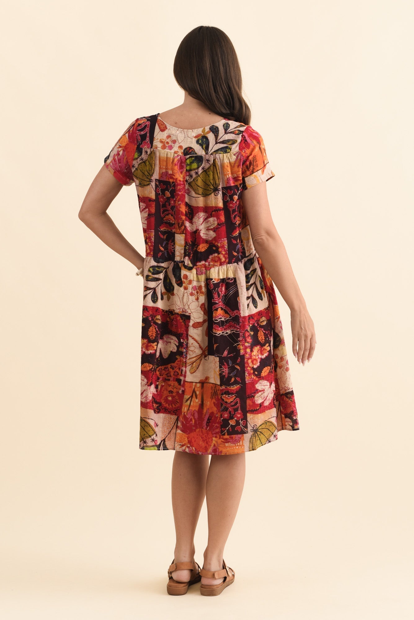 Hanoi Red Mosaic Cotton Blend Dress Side View