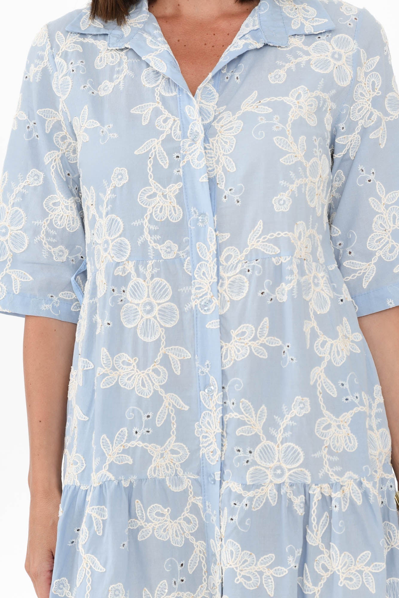Heidi Blue Floral Embroidered Cotton Dress