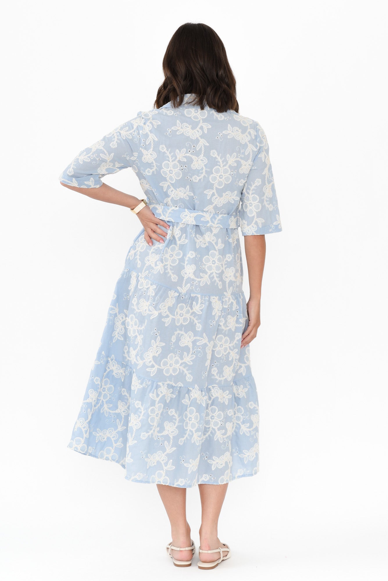 Heidi Blue Floral Embroidered Cotton Dress