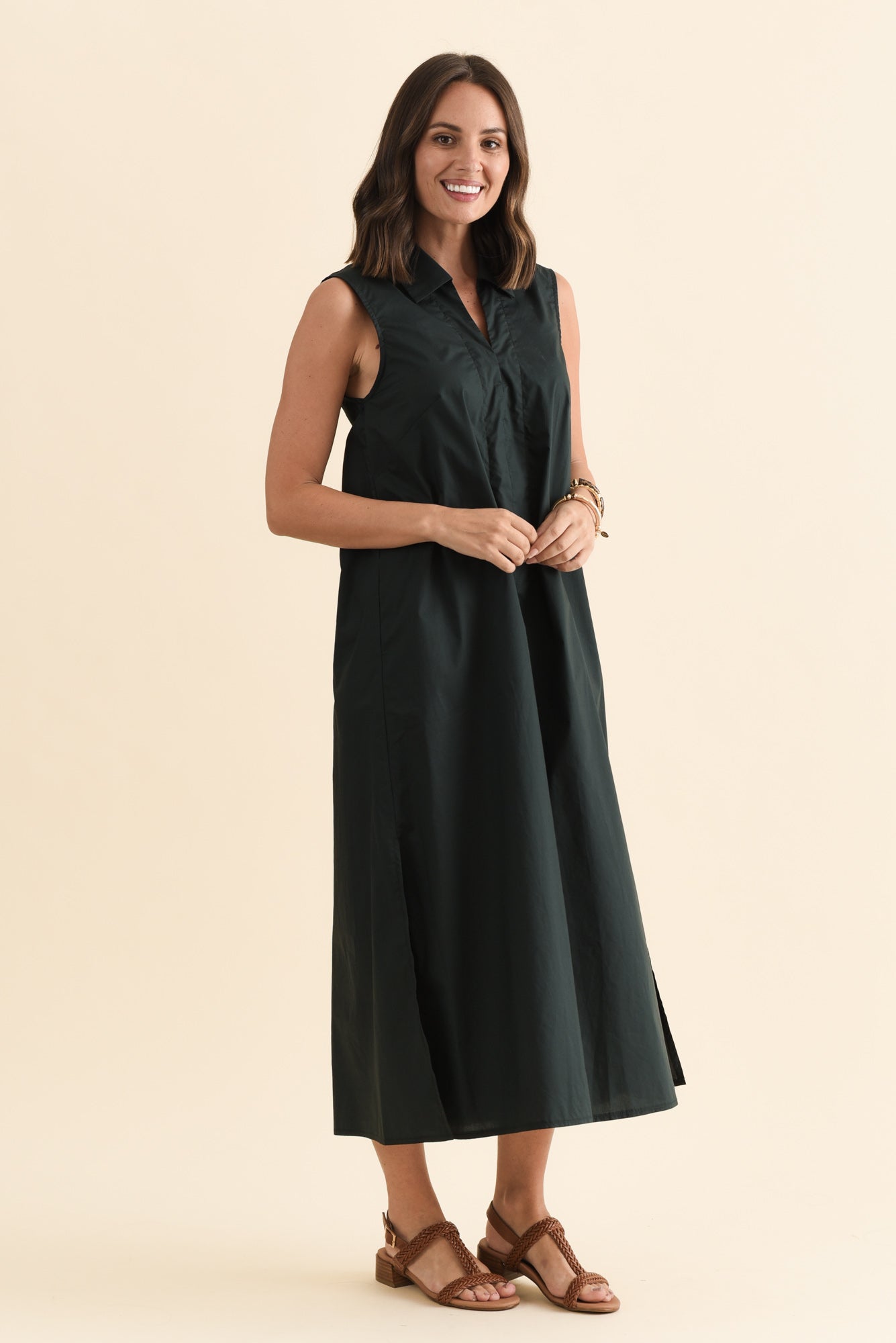 Helena Charcoal Cotton Sleeveless Dress