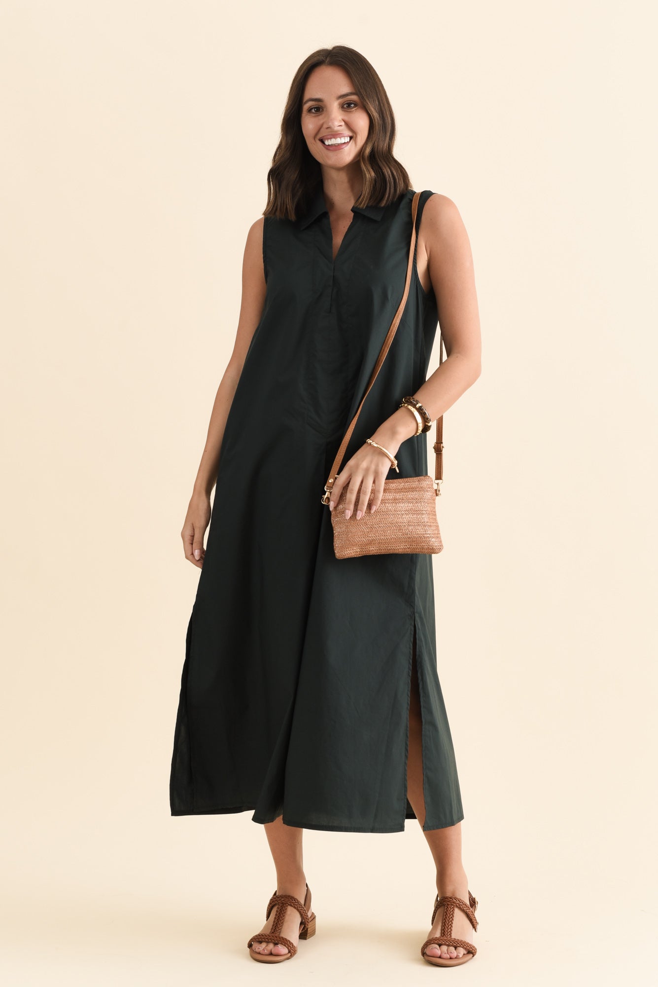 Helena Charcoal Cotton Sleeveless Dress