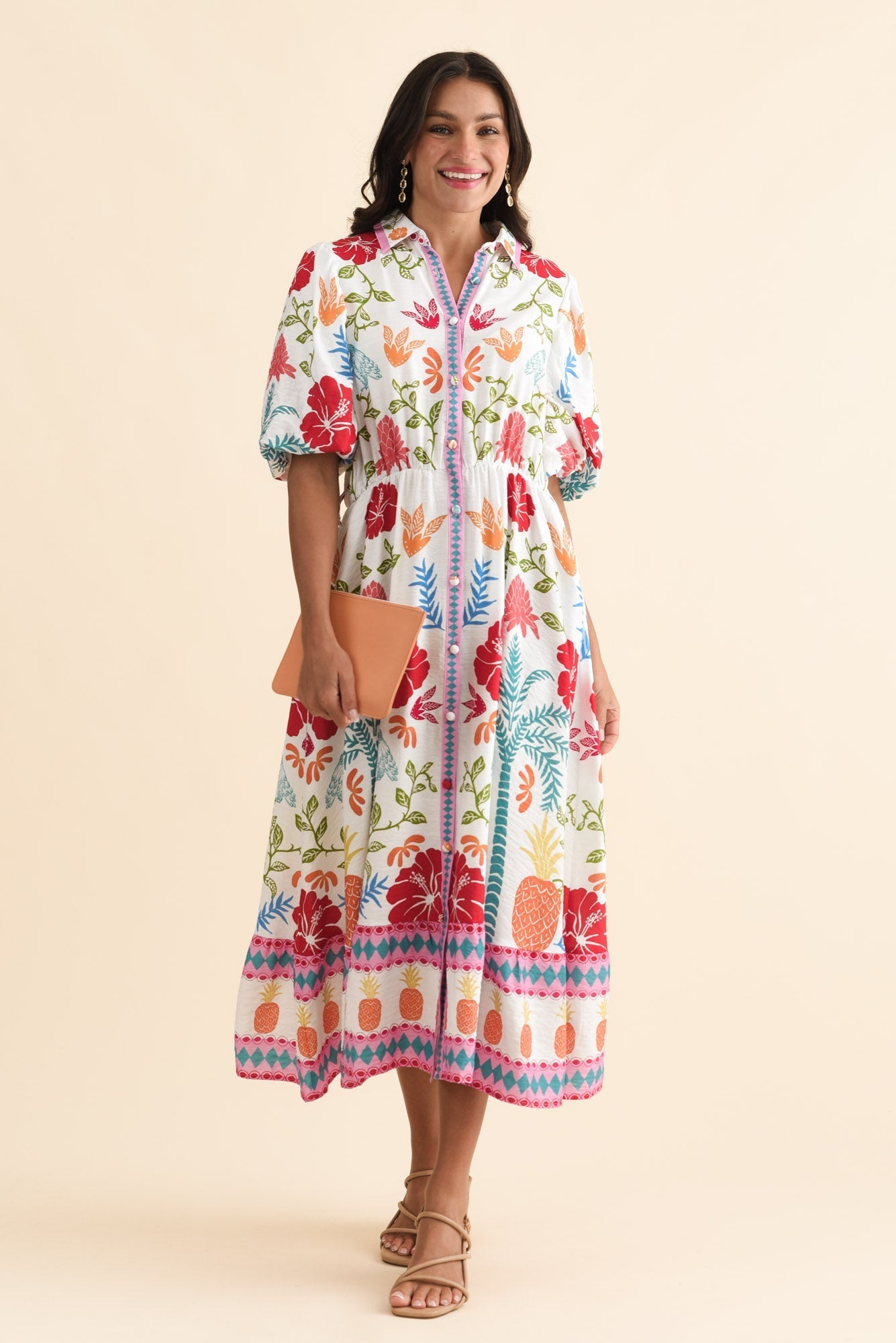 Hettie White Tropical Tie Dress