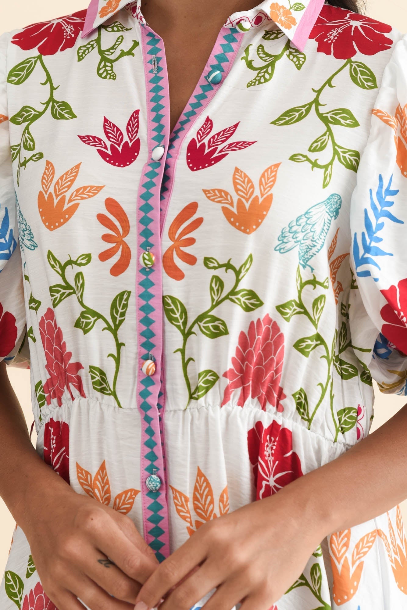 Hettie White Tropical Tie Dress