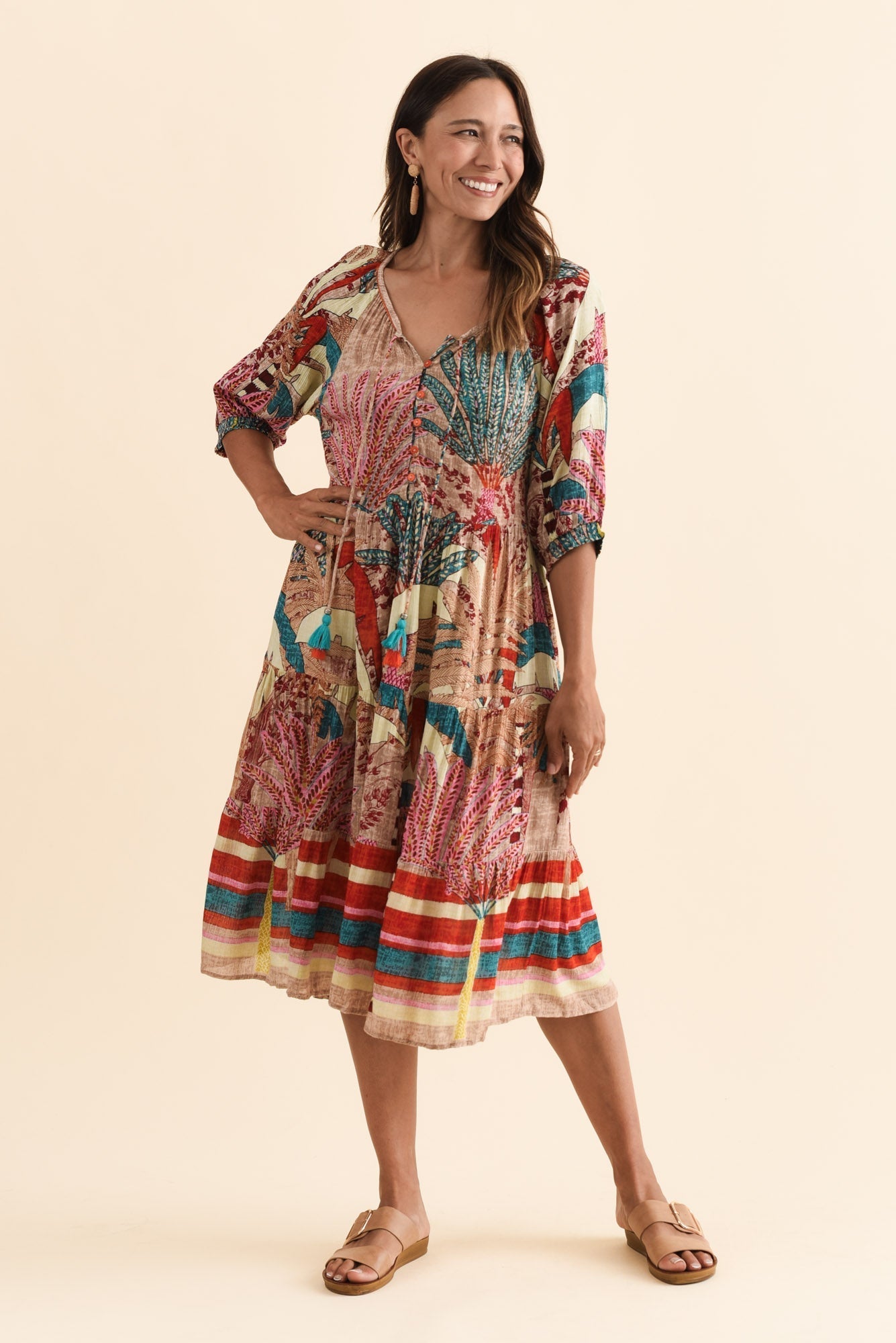 Hilaria Red Tropical Sleeved Dress