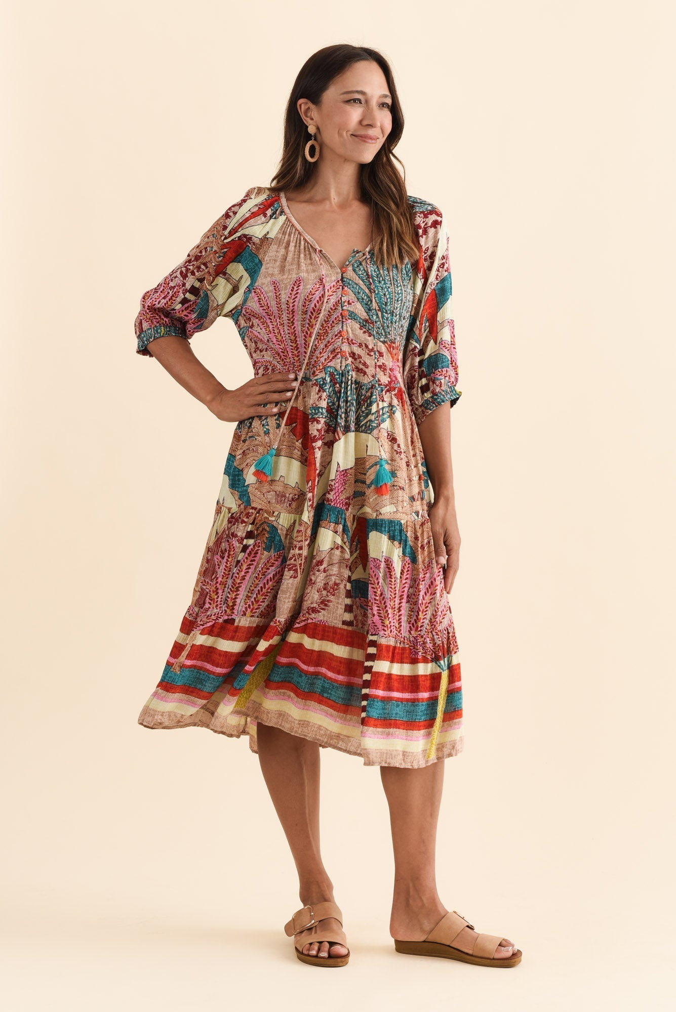 Hilaria Red Tropical Sleeved Dress