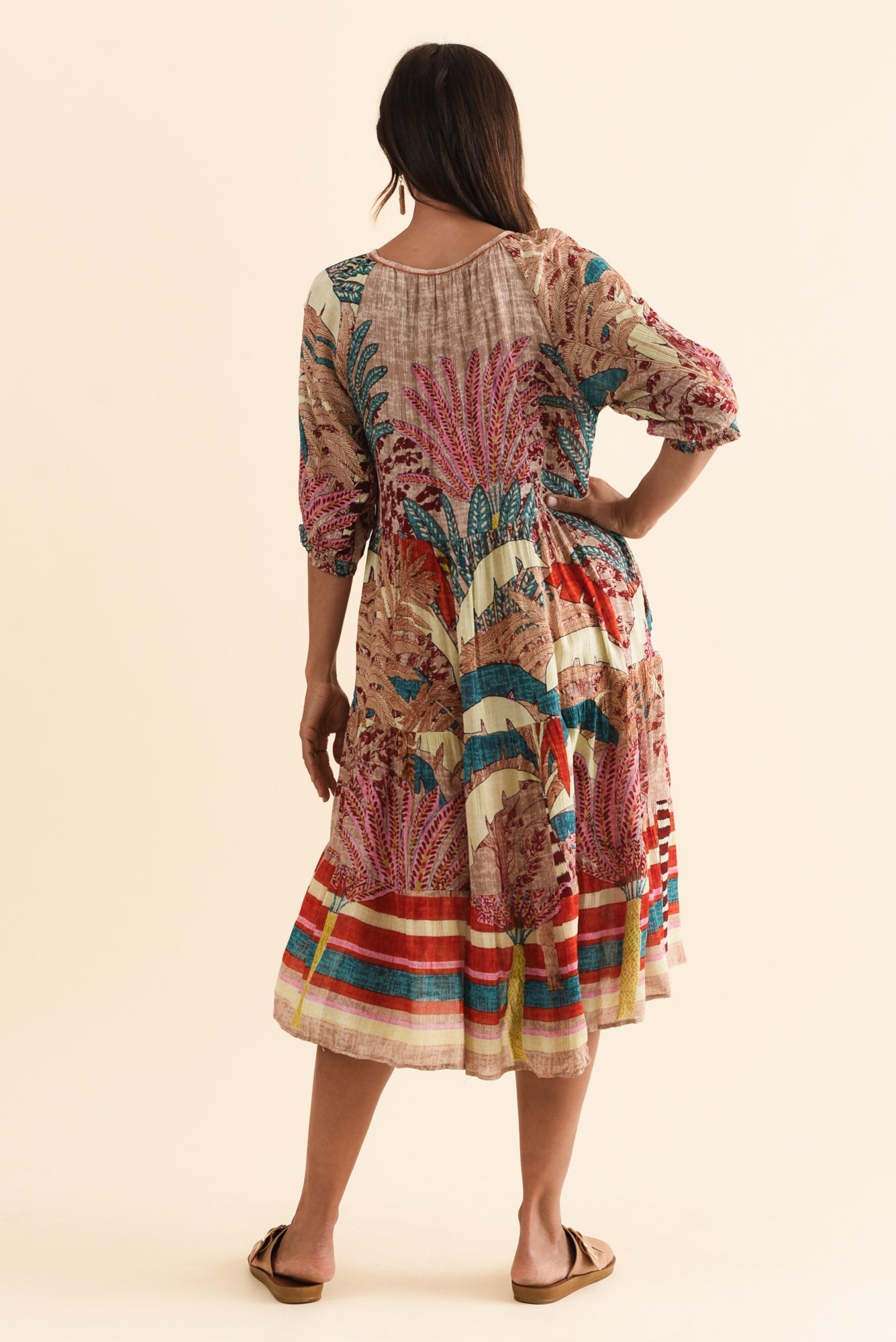 Hilaria Red Tropical Sleeved Dress
