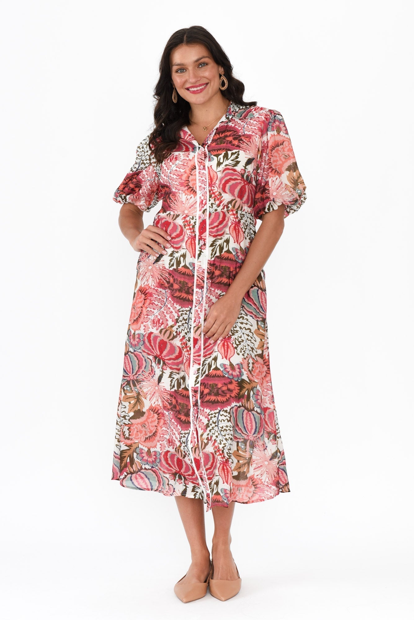 Hilma Pink Floral Cotton Blend Tie Dress