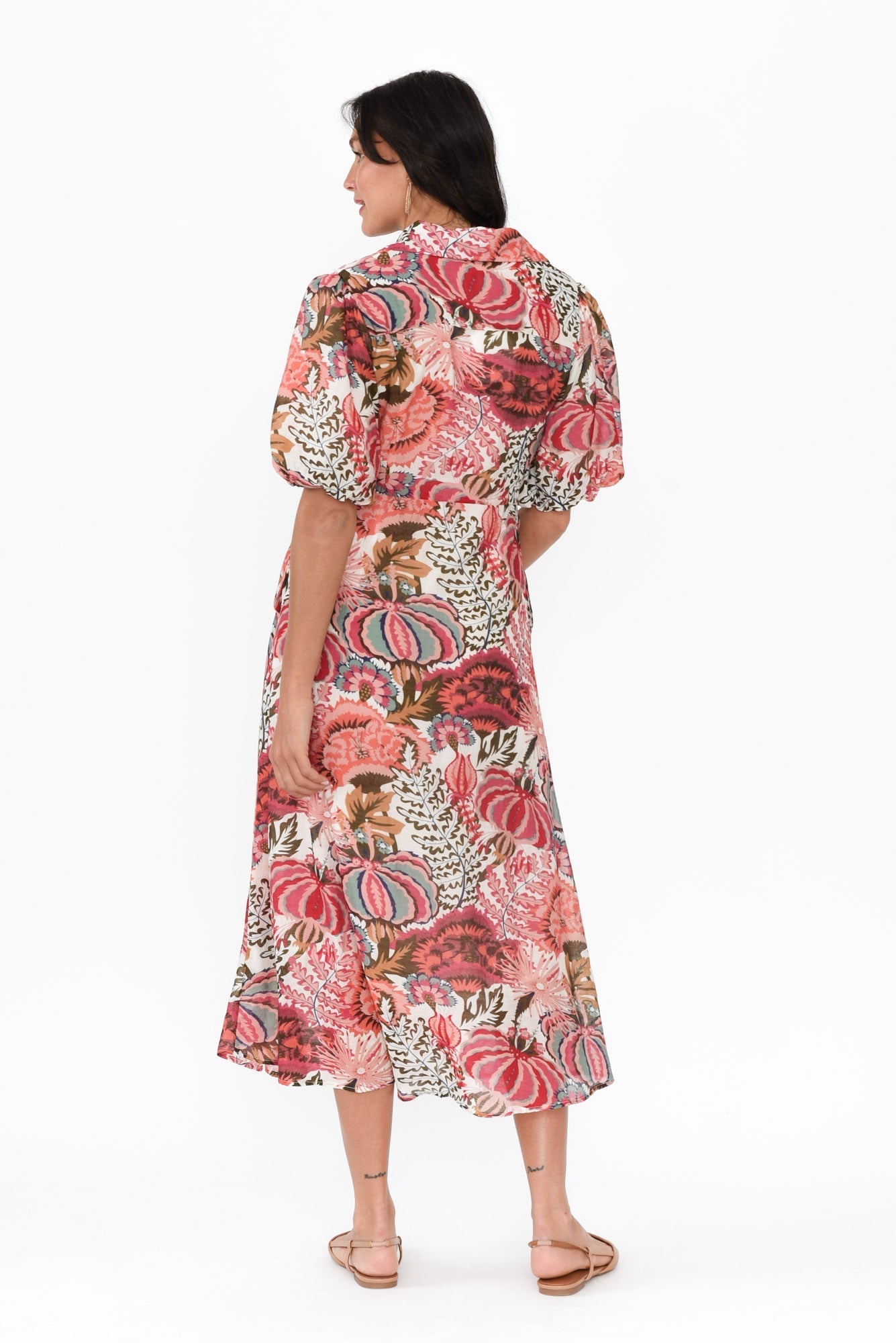Hilma Pink Floral Cotton Blend Tie Dress