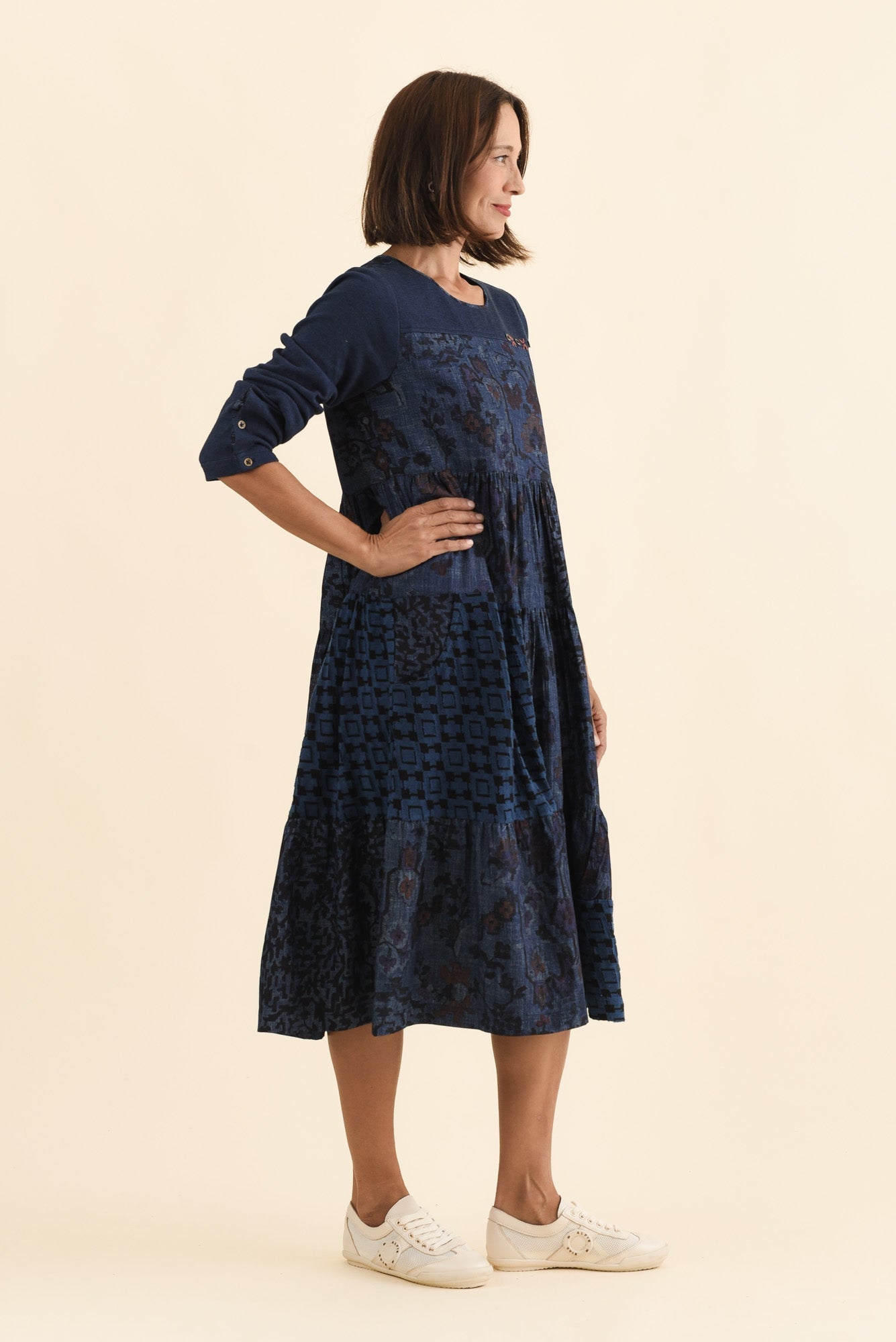 Horai Navy Patchwork Cotton Dress