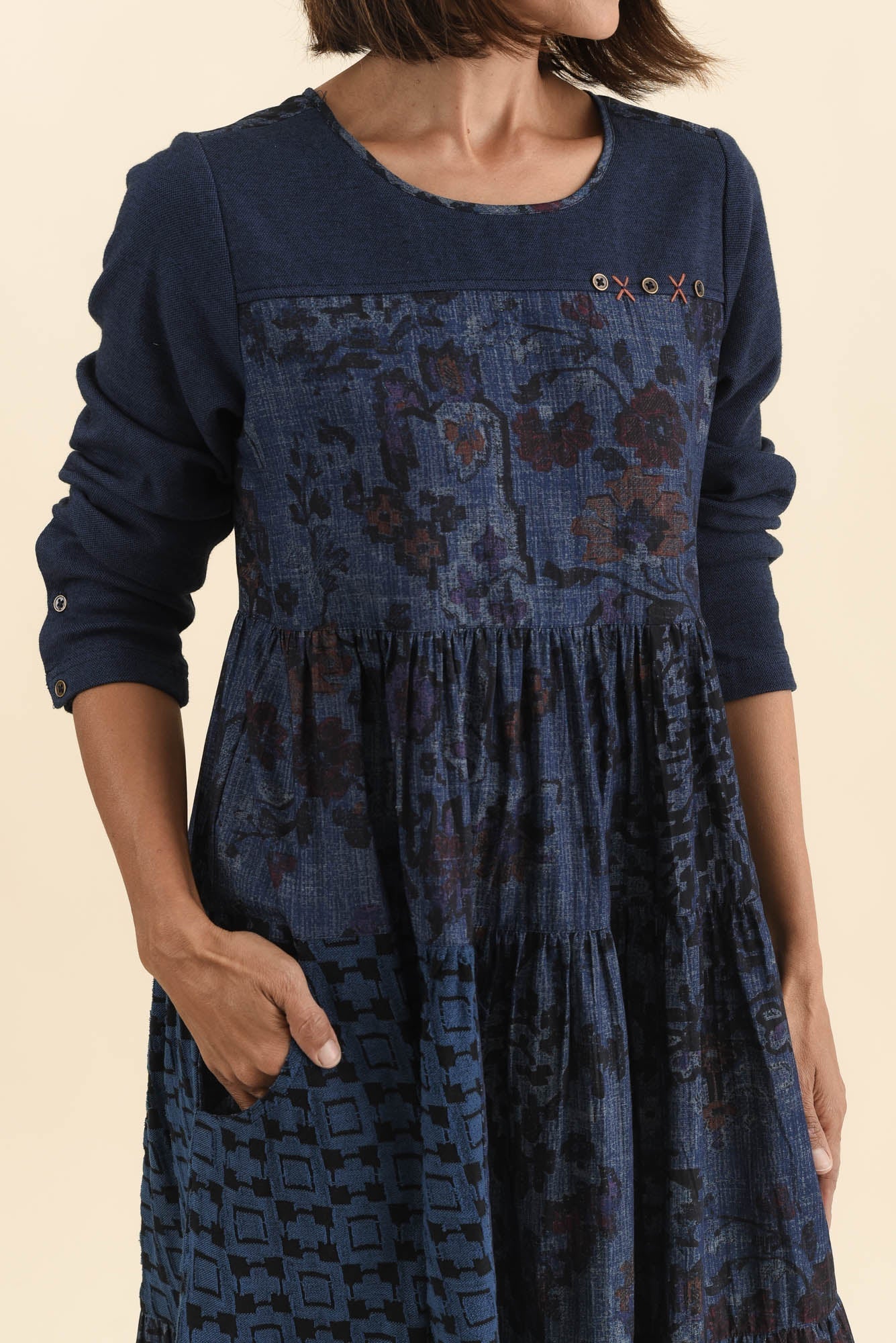 Horai Navy Patchwork Cotton Dress