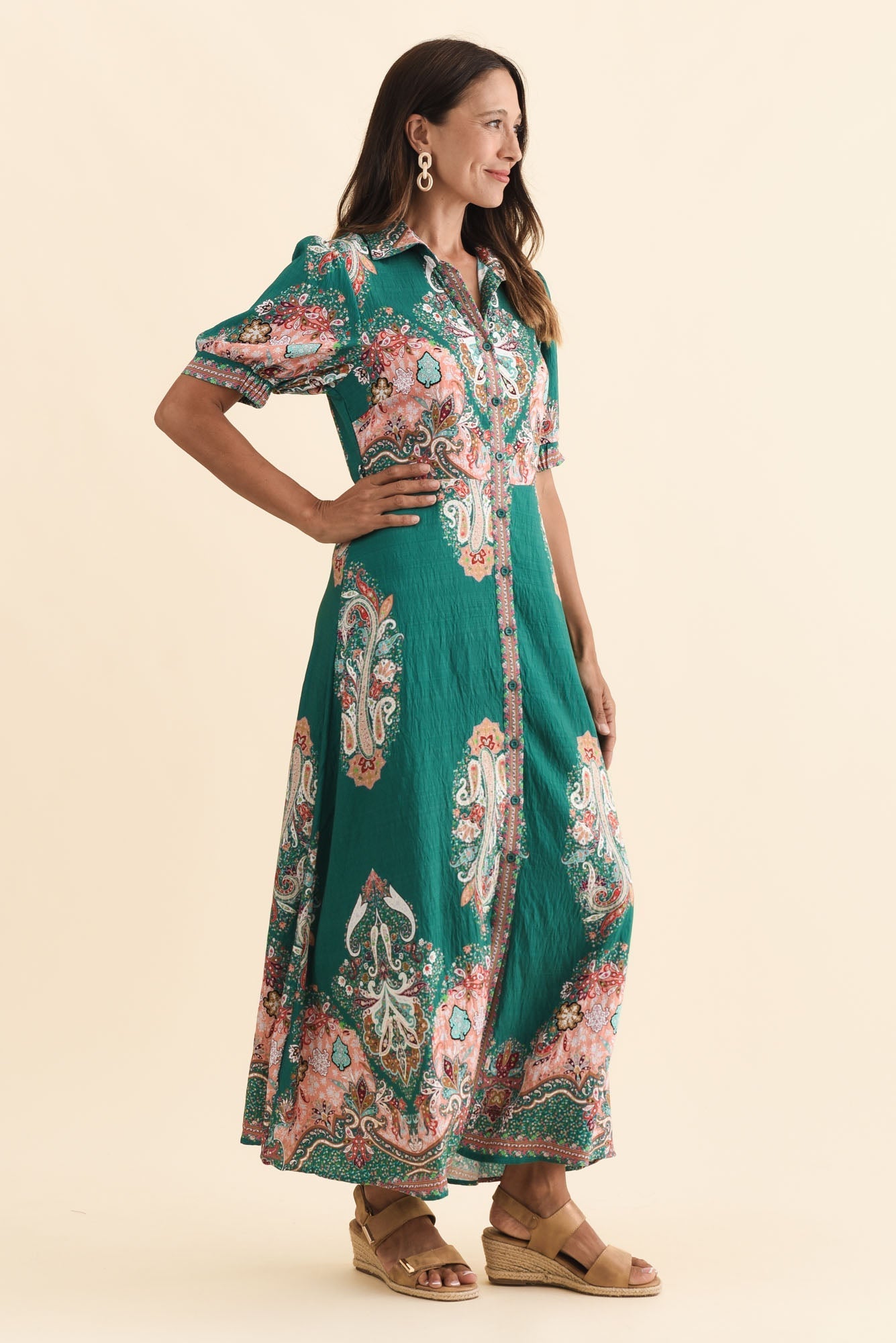Ingrid Green Mosaic Linen Cotton Dress
