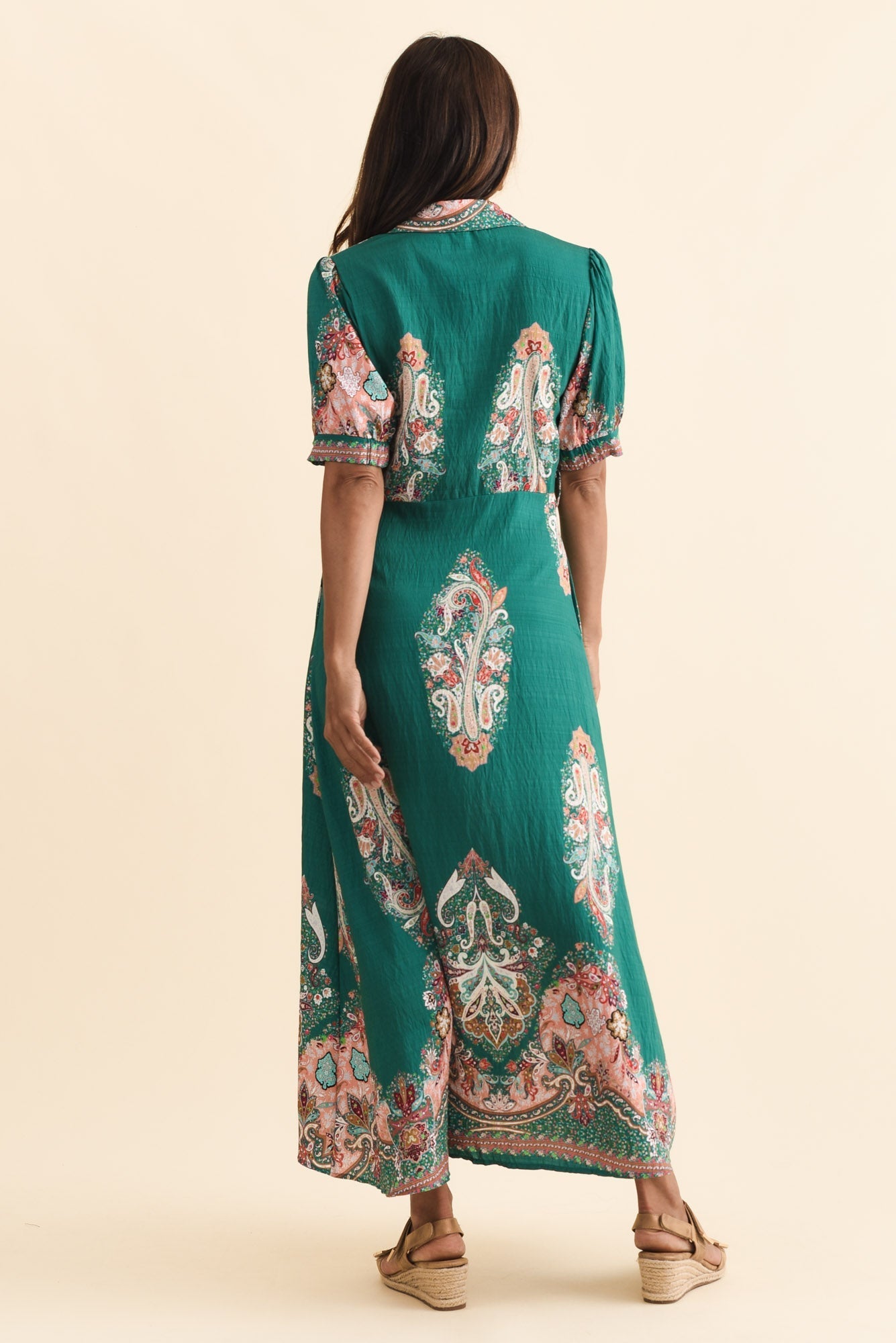 Ingrid Green Mosaic Linen Cotton Dress