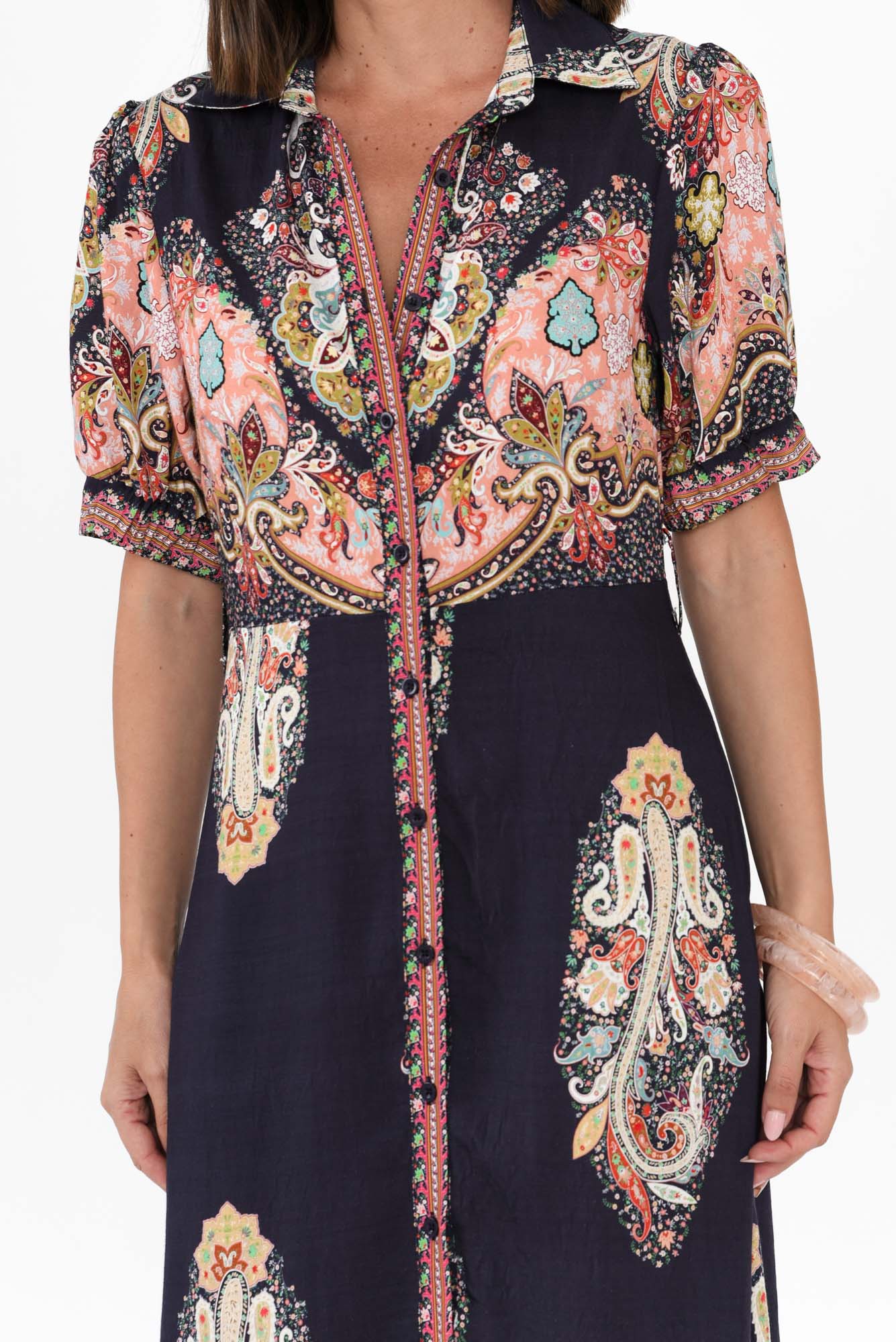 Ingrid Navy Mosaic Linen Cotton Dress