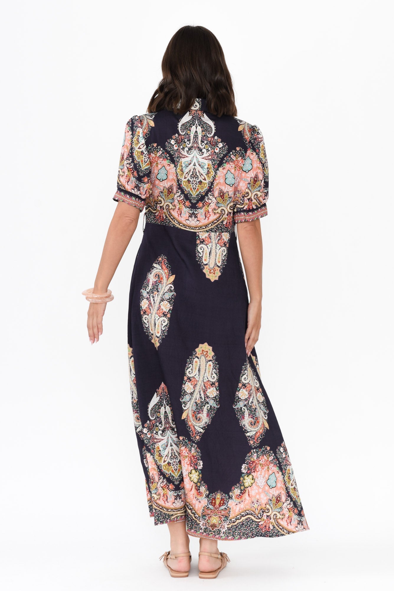 Ingrid Navy Mosaic Linen Cotton Dress