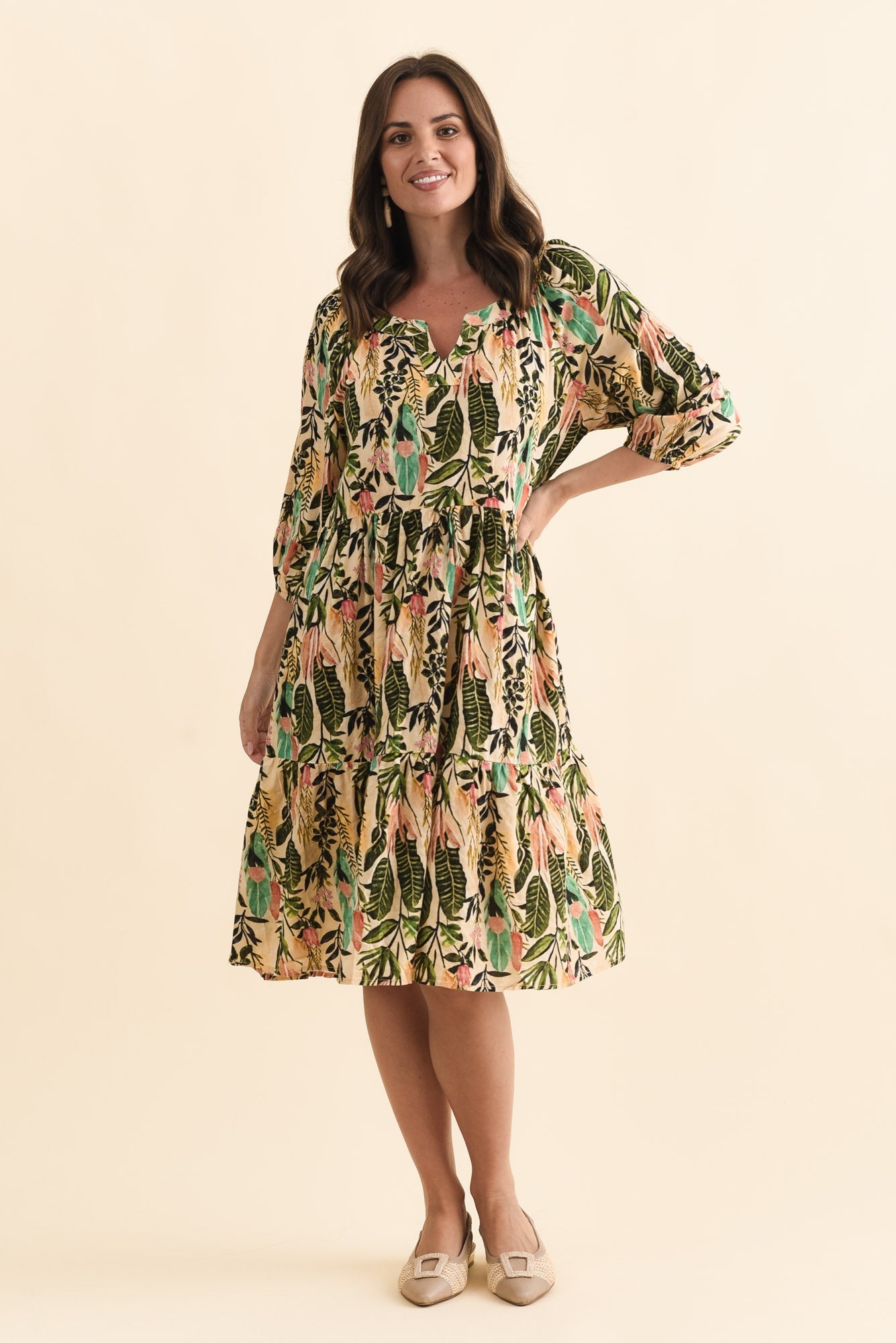 Irene Green Leaf Cotton Blend Dress