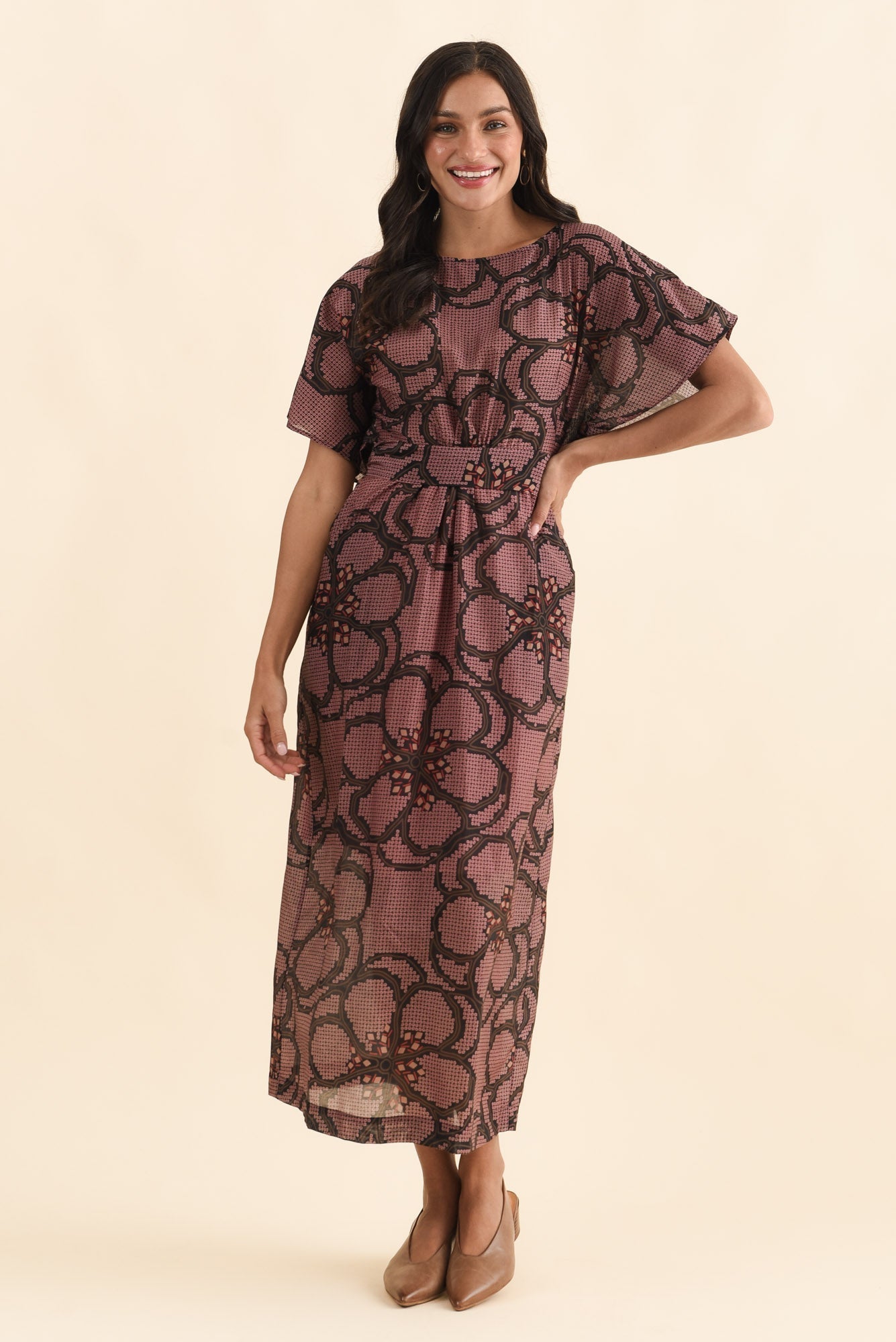 Isa Pink Floral Cotton Silk Dress
