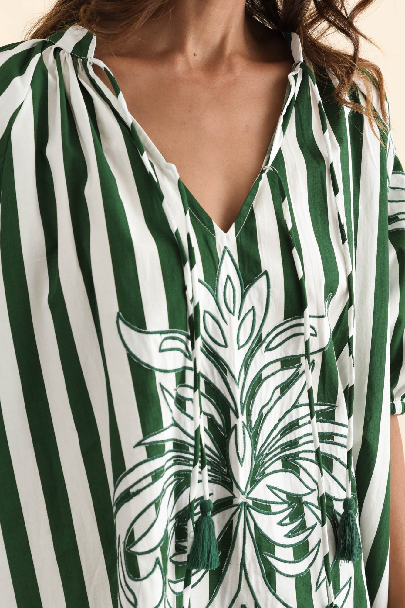 Ivanka Green Stripe Cotton Tie Dress