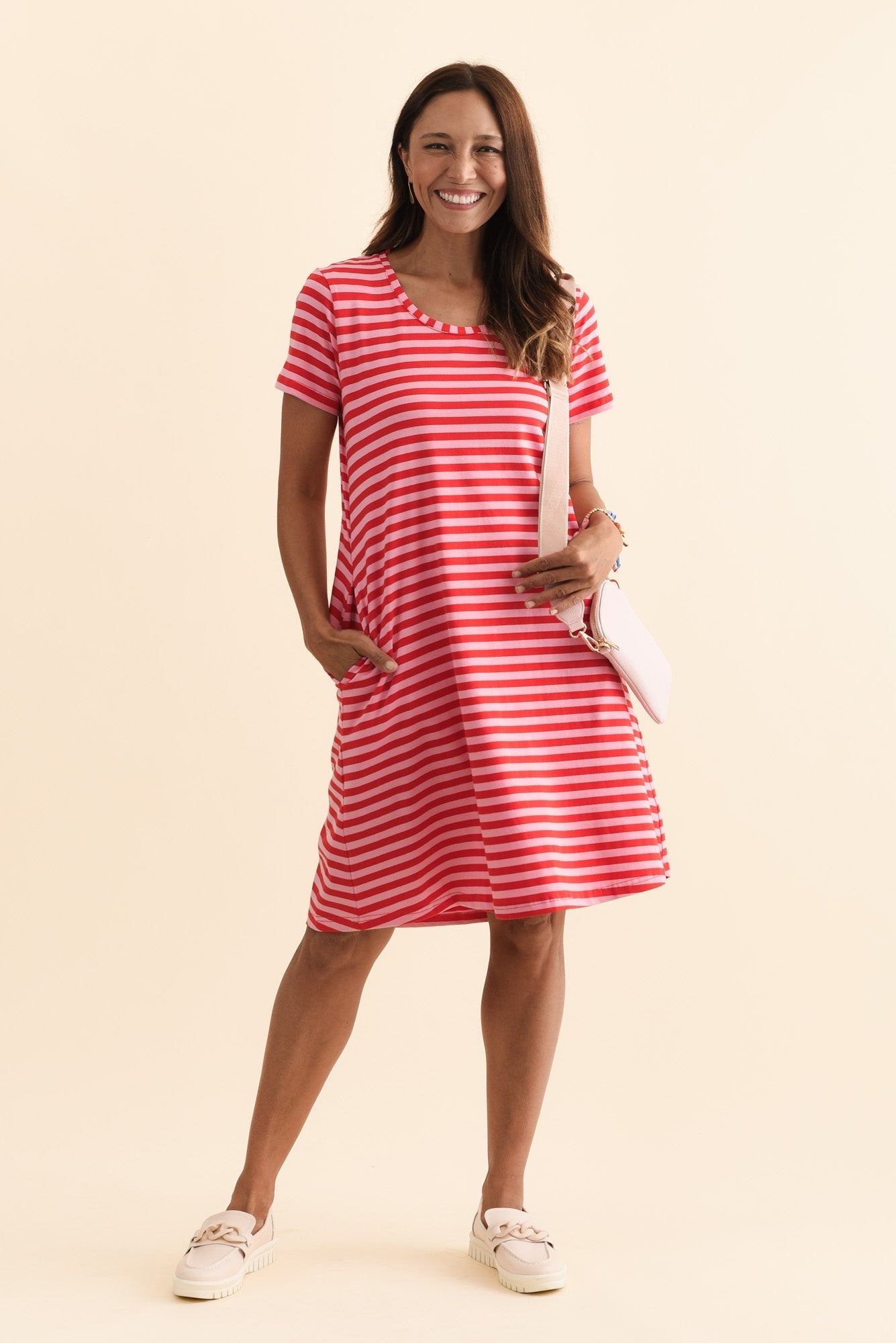 Izzy Red Stripe Cotton Tee Dress