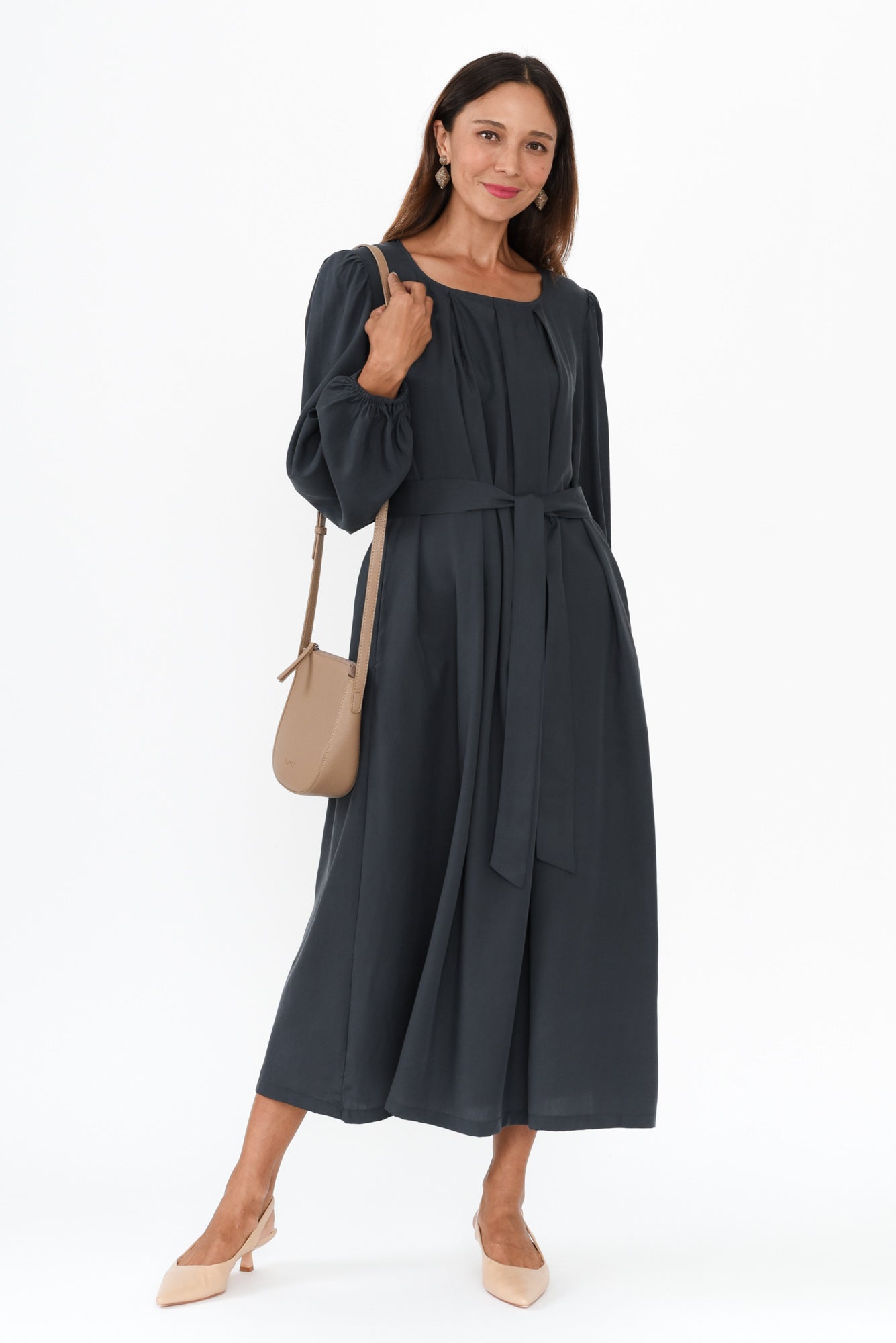 Jade Navy Puff Sleeve Dress