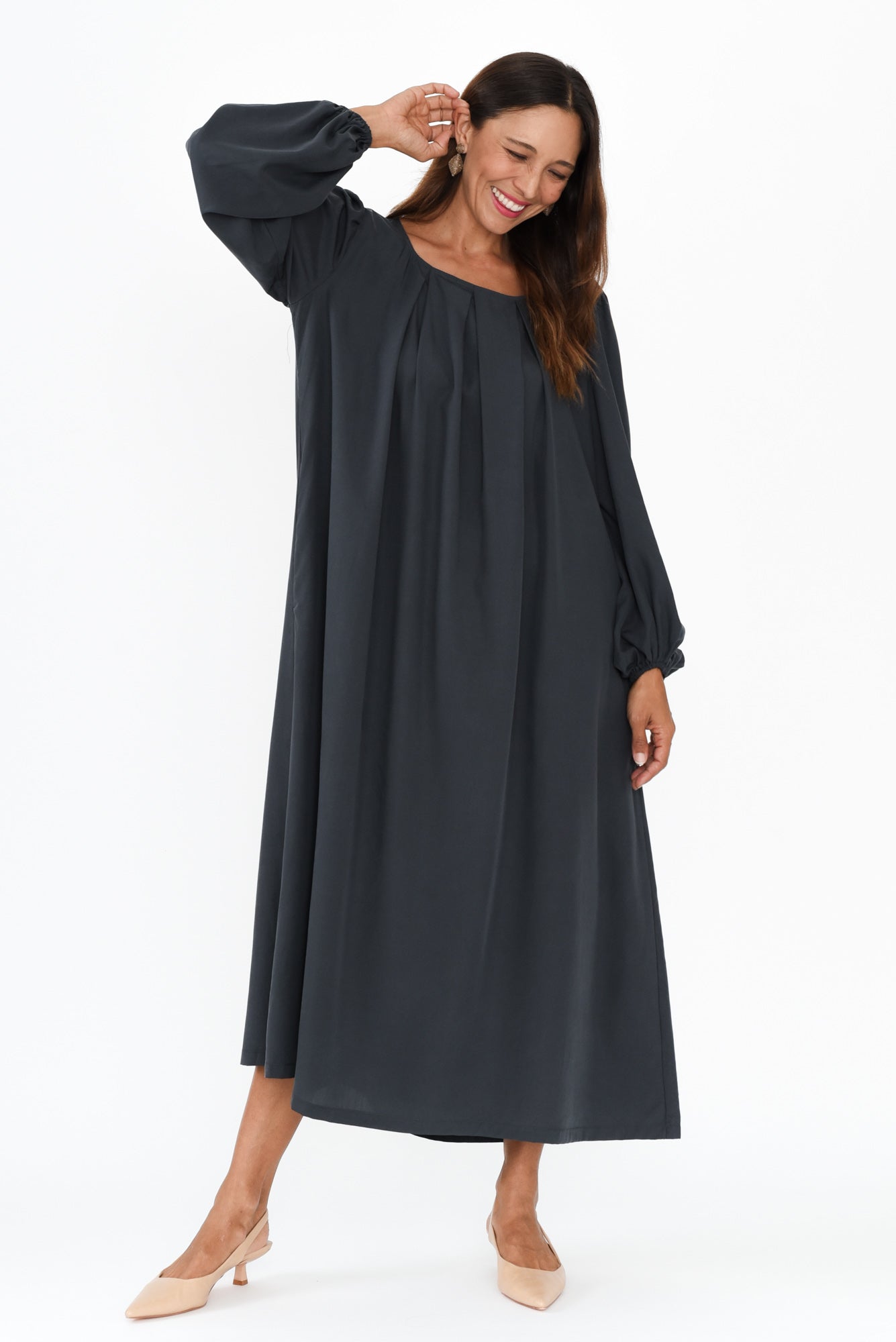 Jade Navy Puff Sleeve Dress