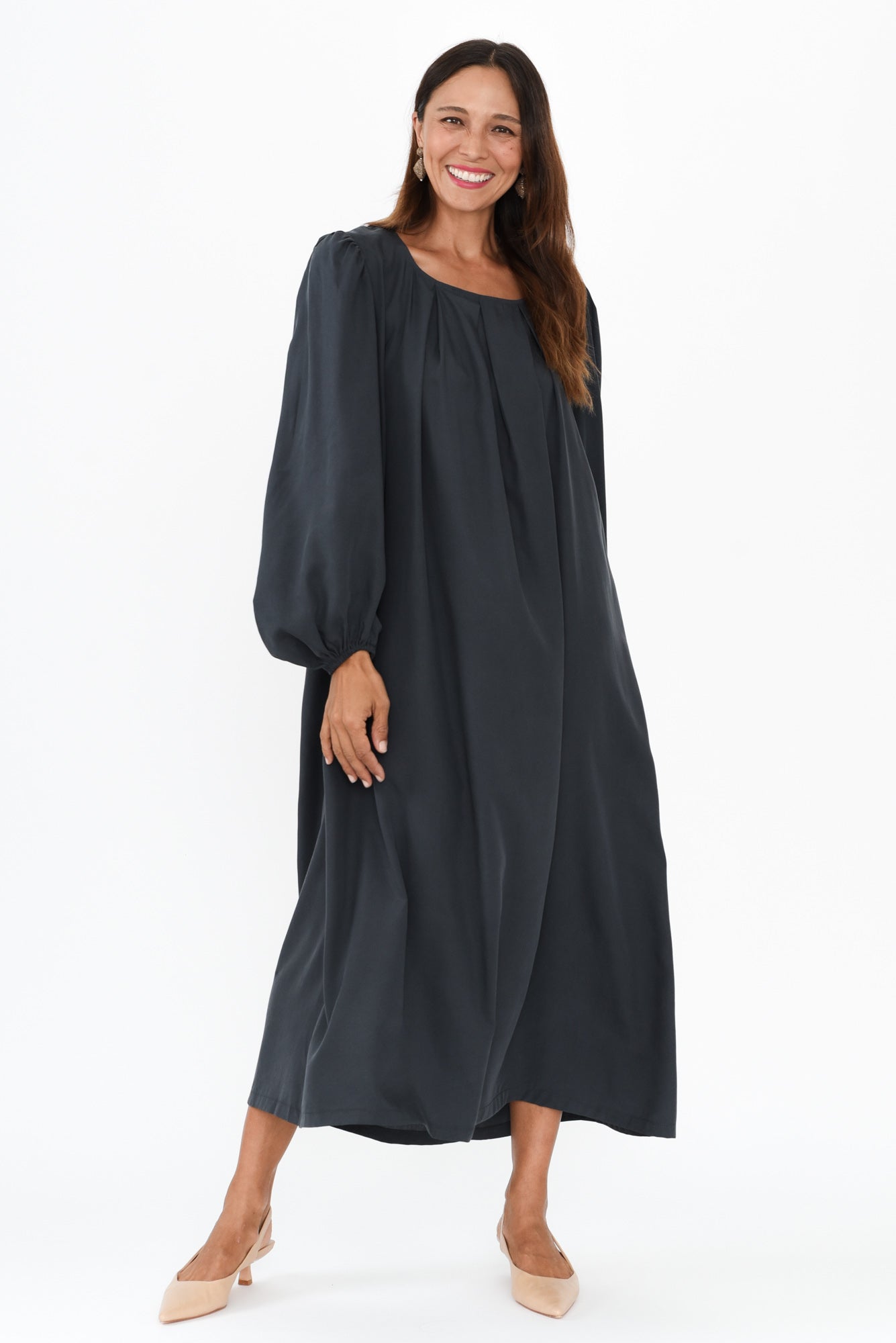 Jade Navy Puff Sleeve Dress
