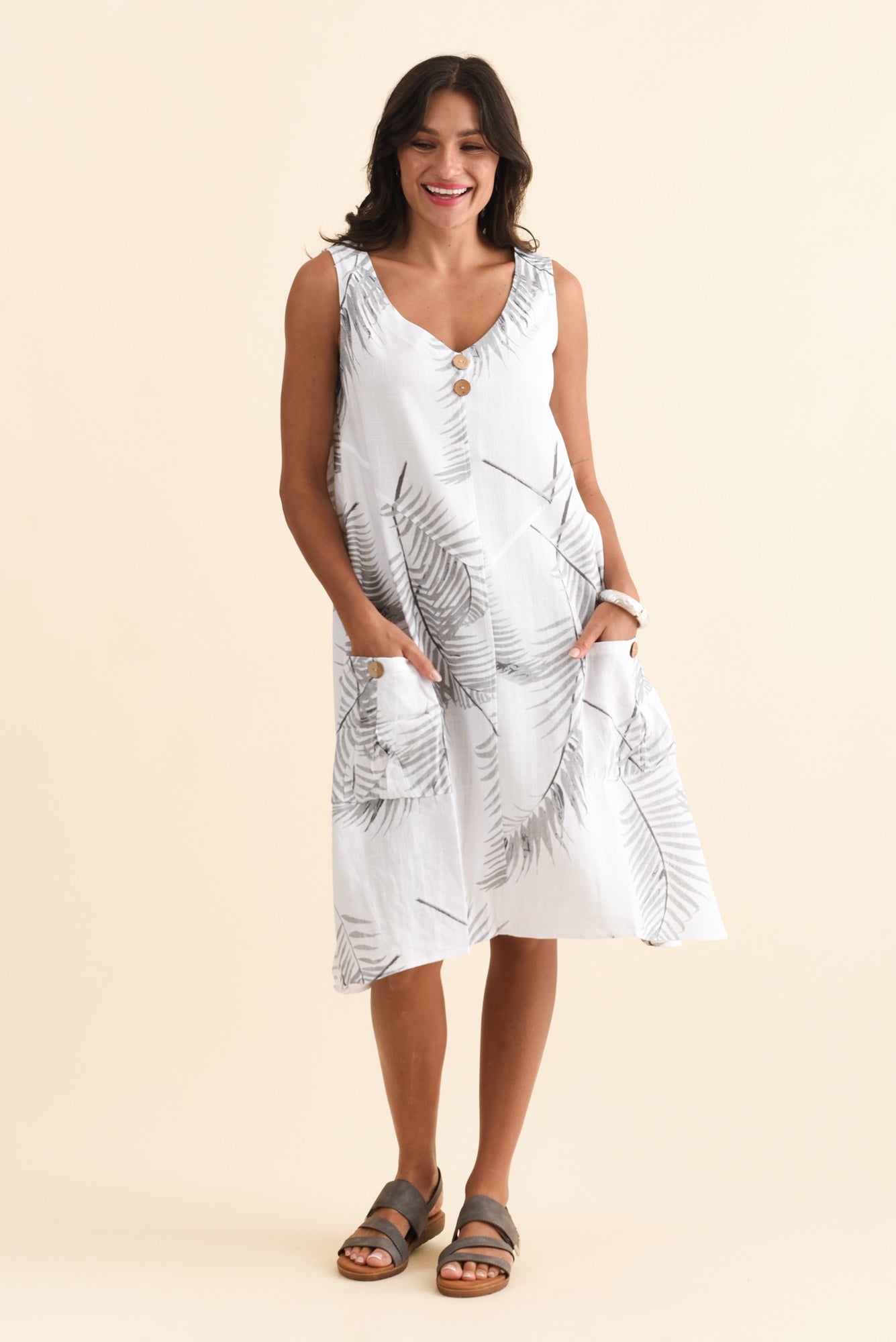 Jakine White Fern Linen Cotton Dress