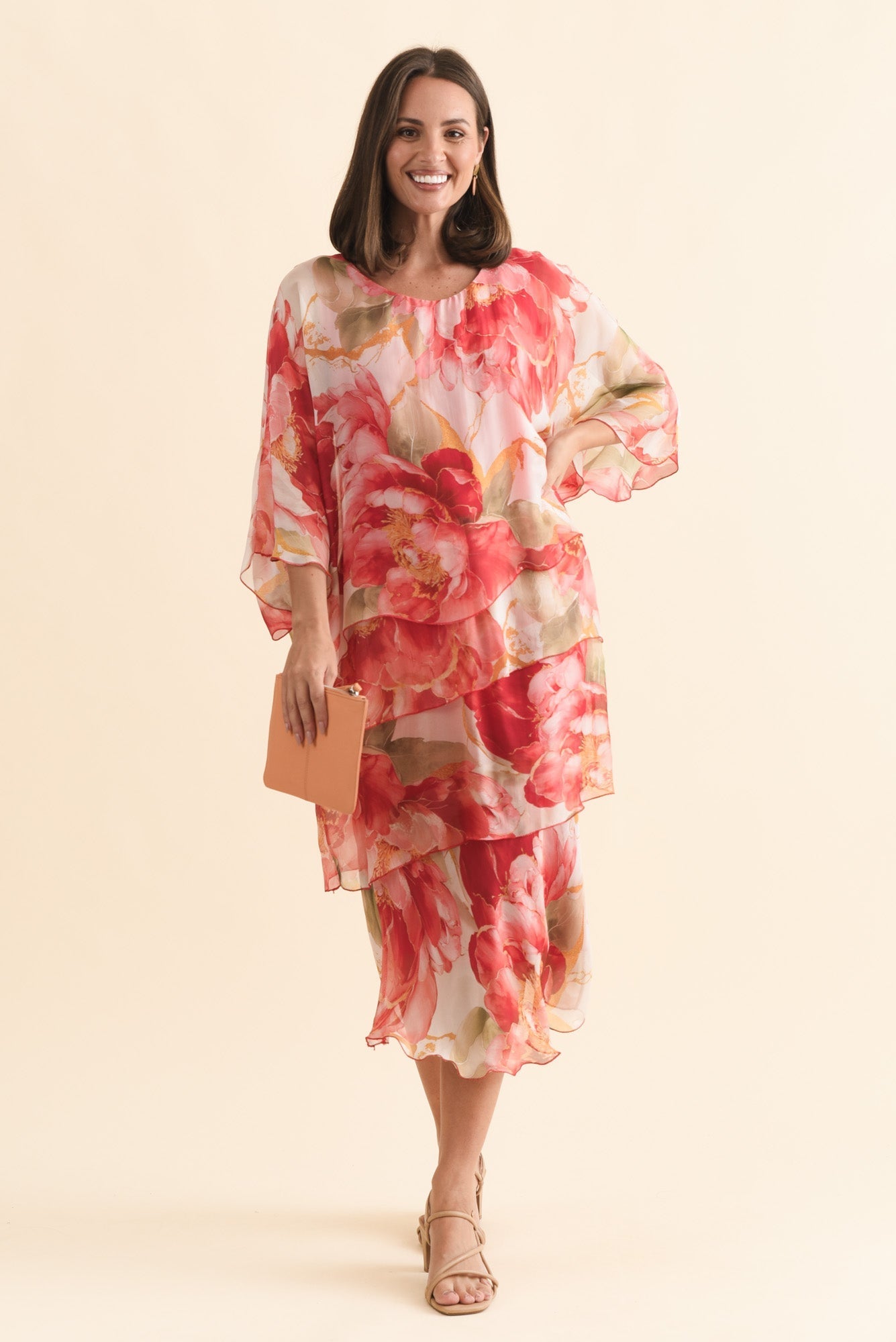 Jasmine Red Floral Silk Layer Dress