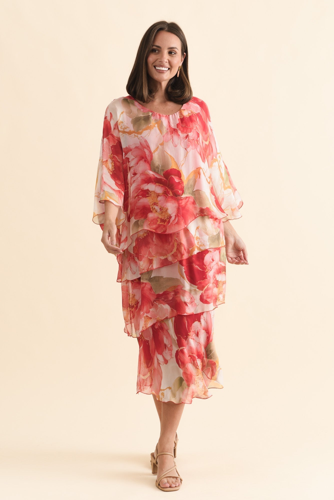 Jasmine Red Floral Silk Layer Dress