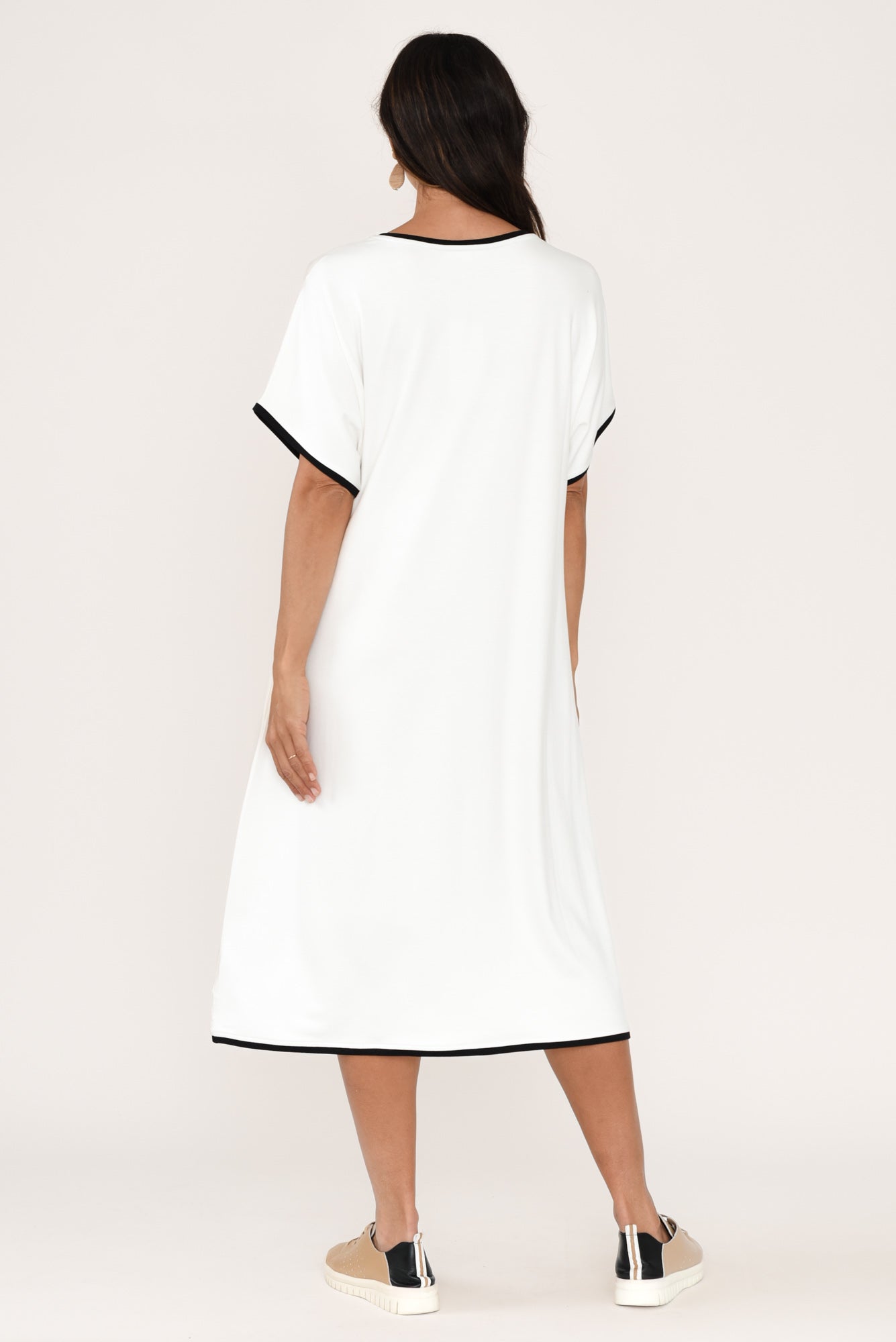 Jemima White Contrast V Neck Dress