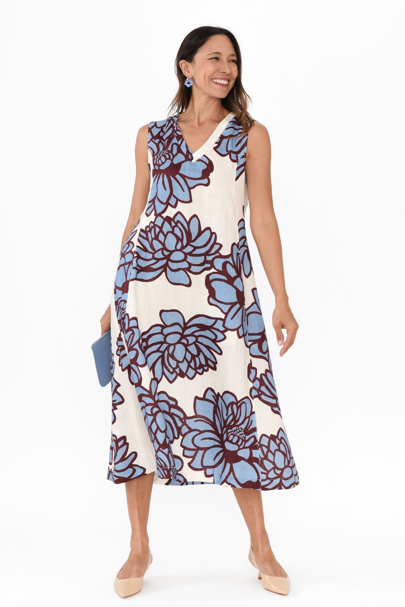 Joanne Blue Bloom Linen Dress