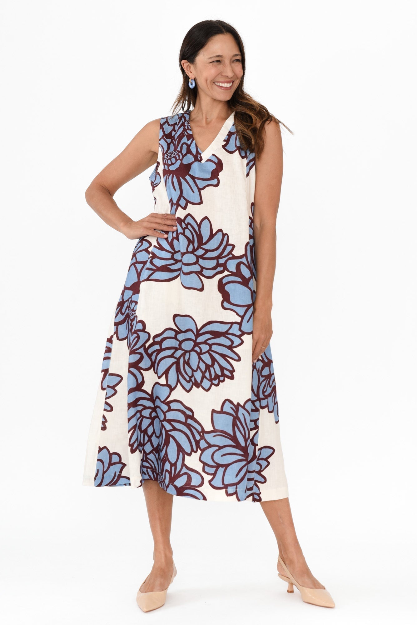 Joanne Blue Bloom Linen Dress