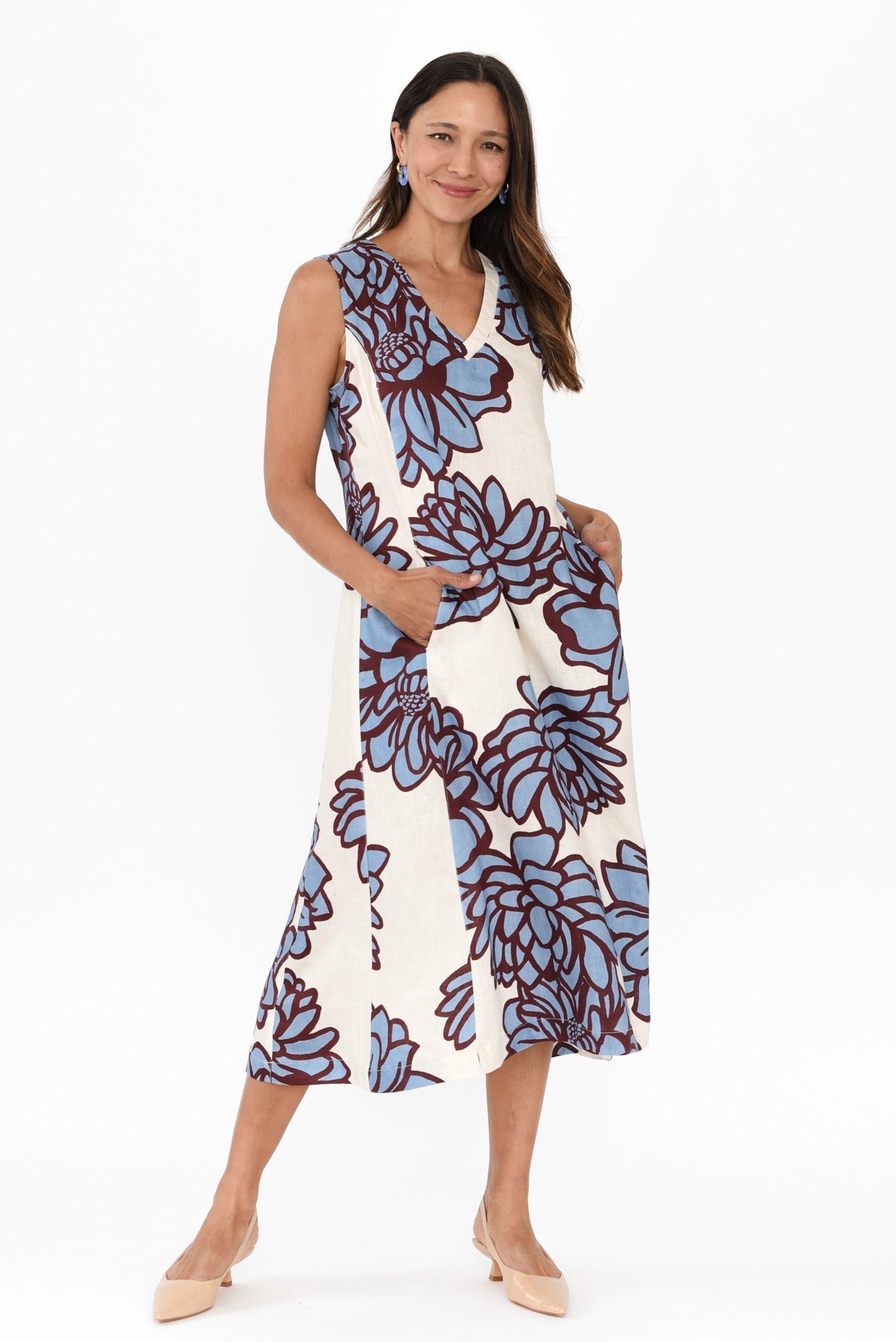 Joanne Blue Bloom Linen Dress