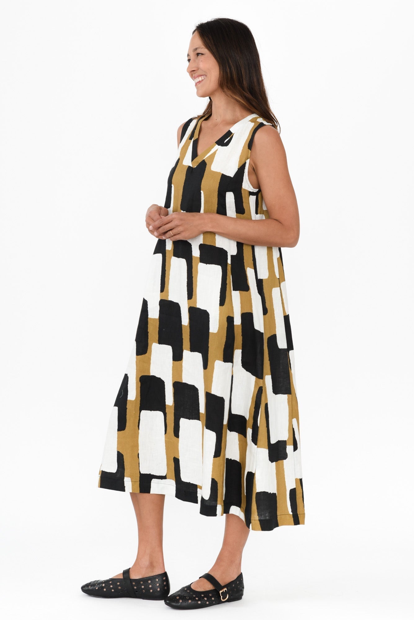 Joanne Yellow Geo Linen Dress