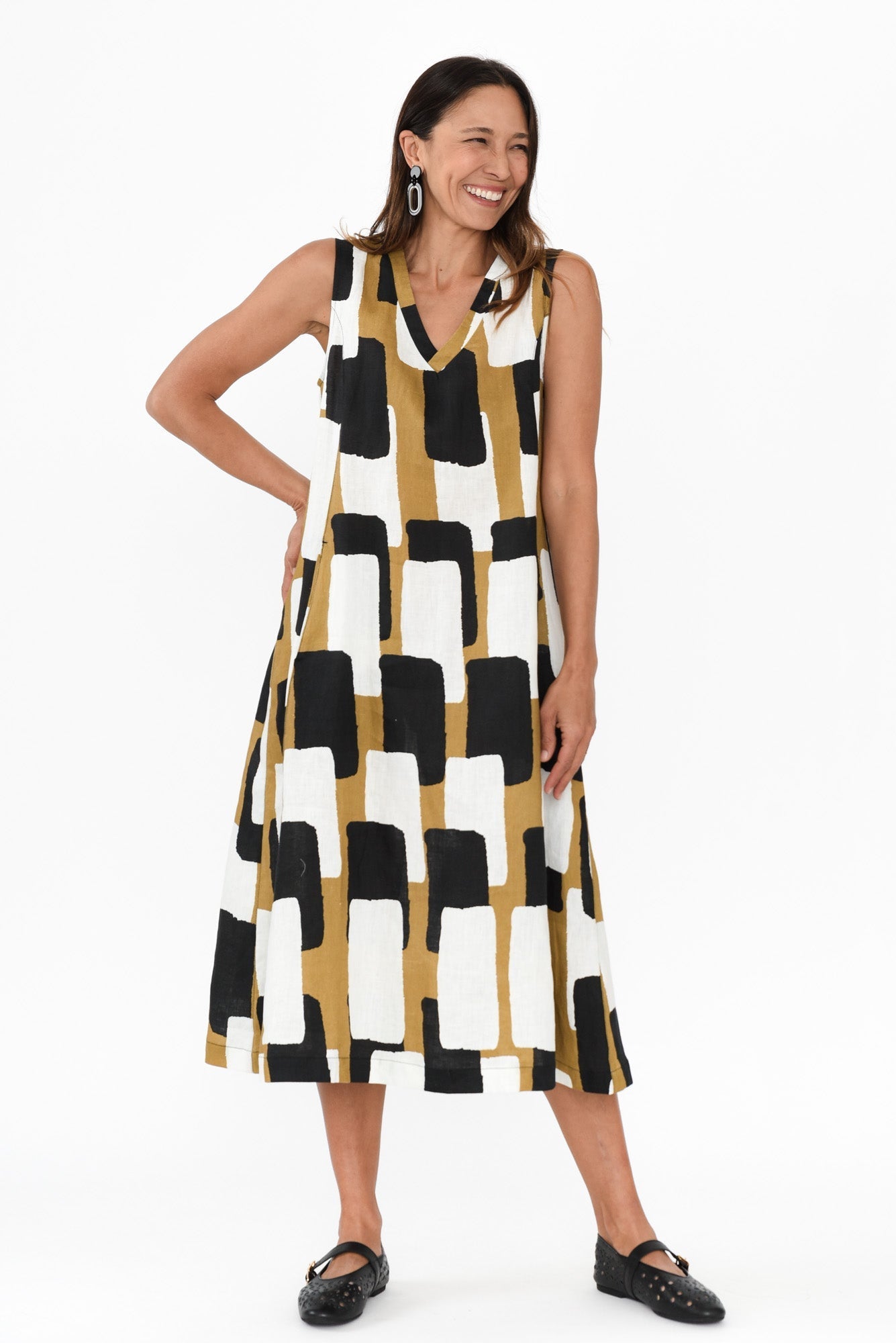 Joanne Yellow Geo Linen Dress