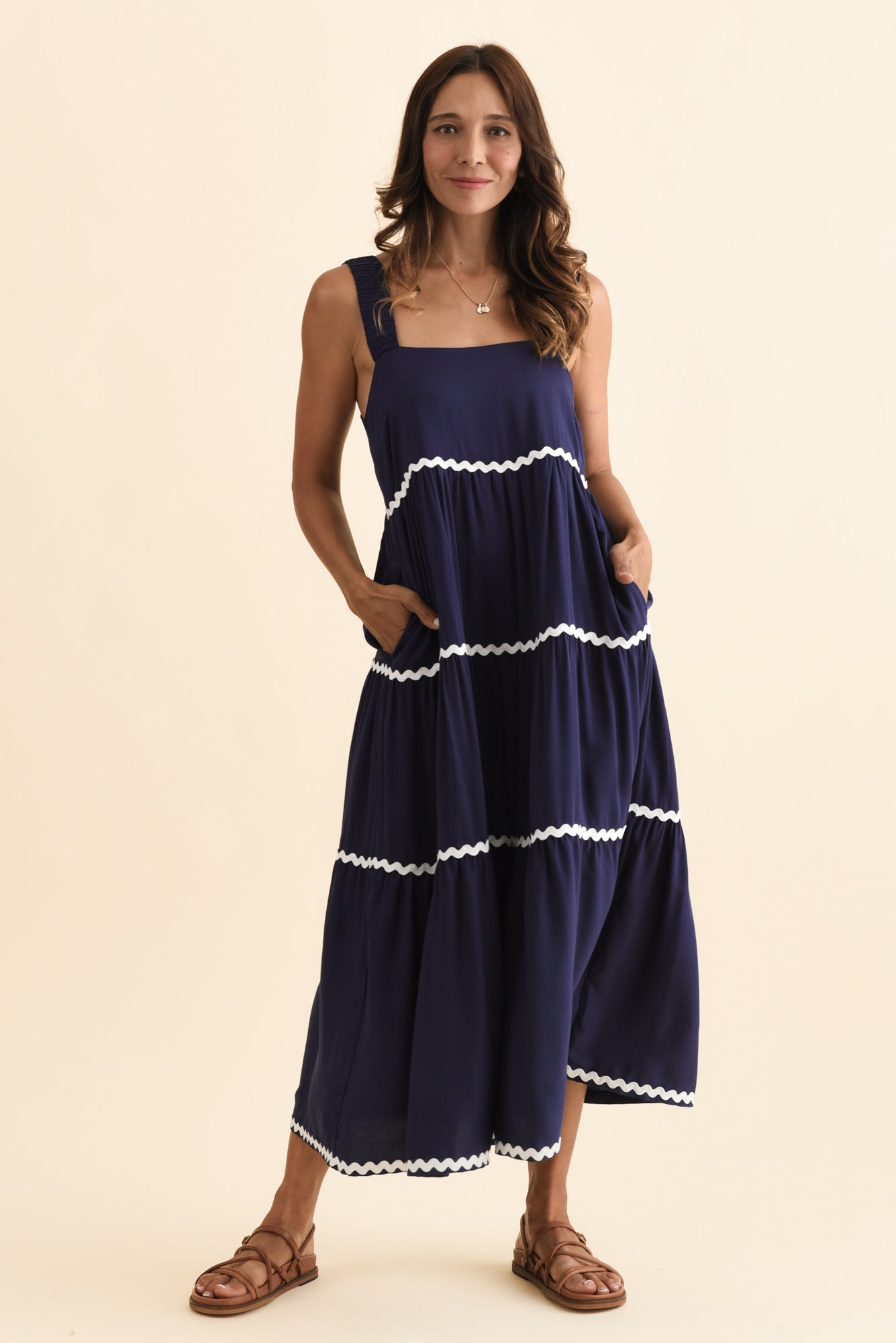 Josie Navy Contrast Tier Dress