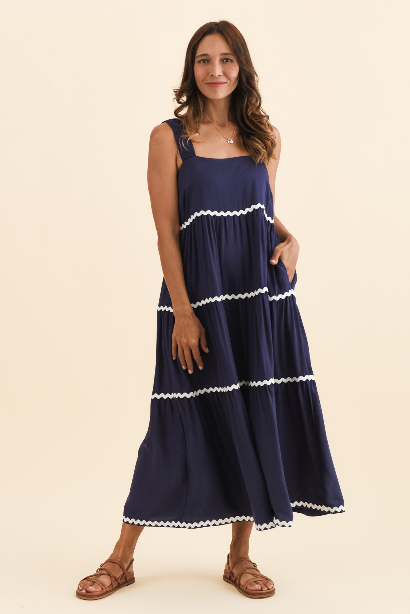 Josie Navy Contrast Tier Dress