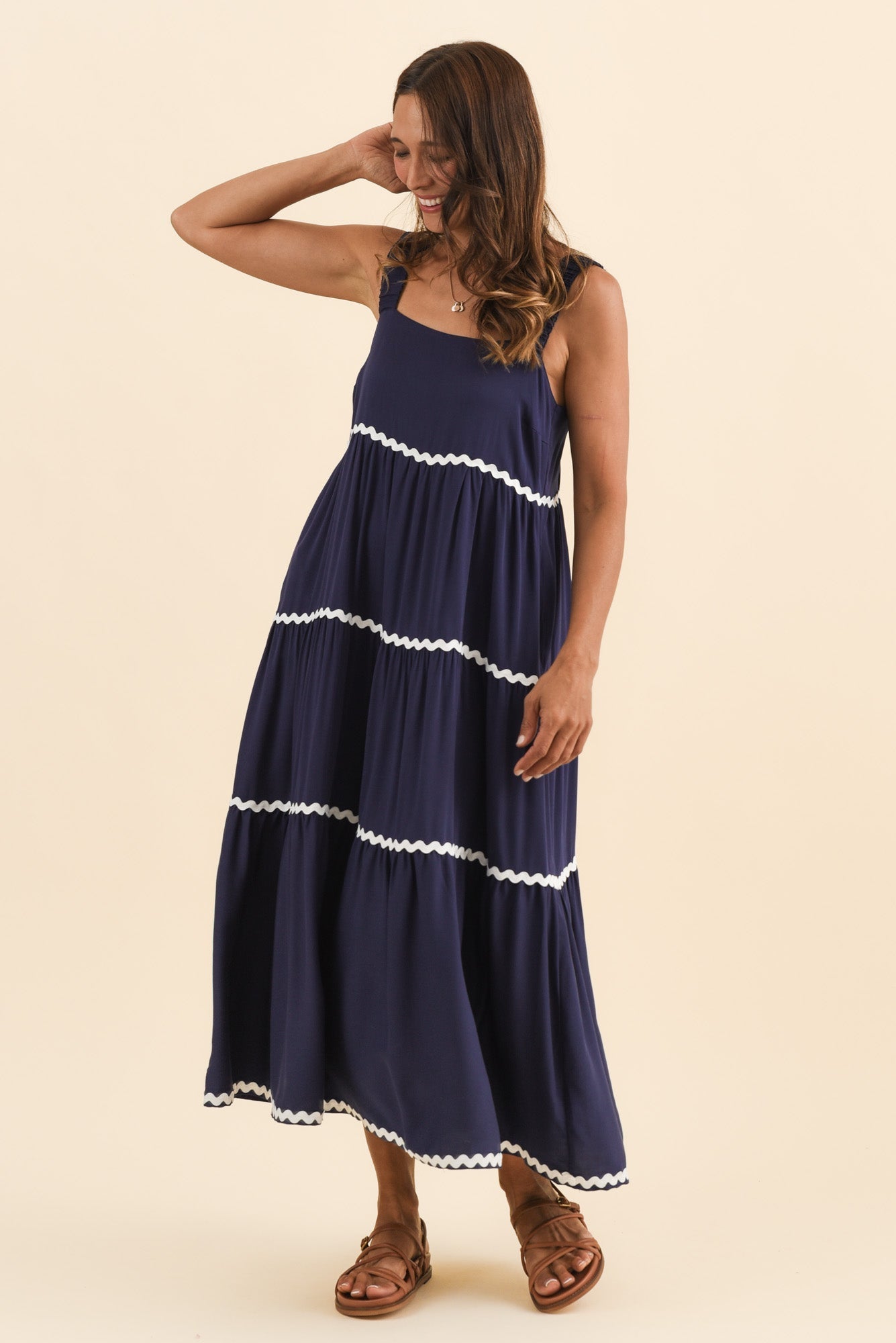 Josie Navy Contrast Tier Dress
