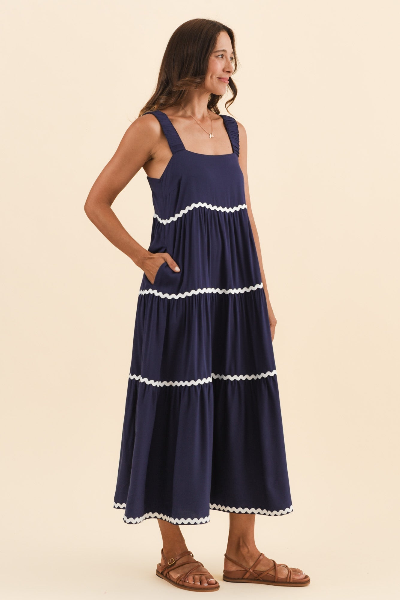 Josie Navy Contrast Tier Dress