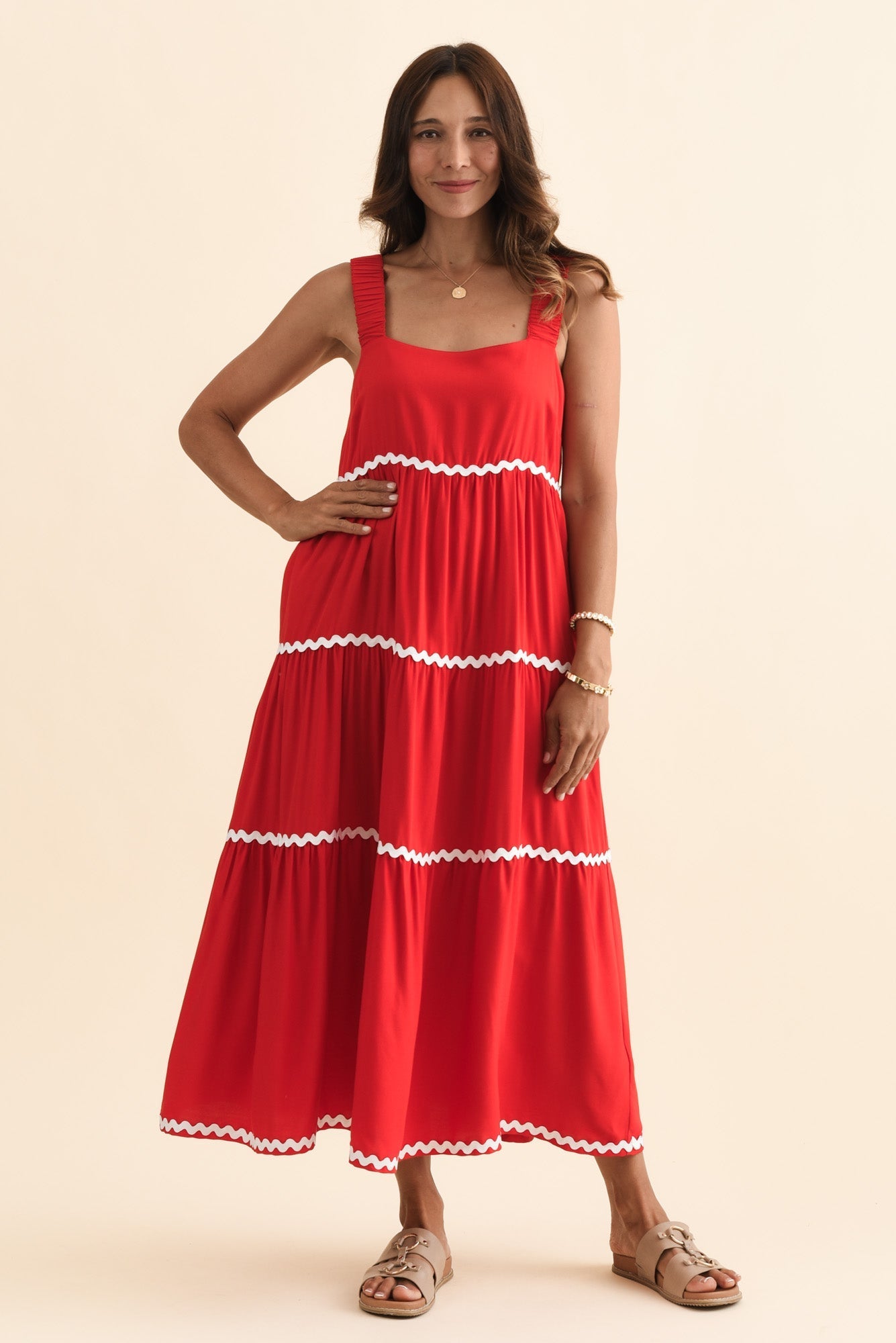 Josie Red Contrast Tier Dress