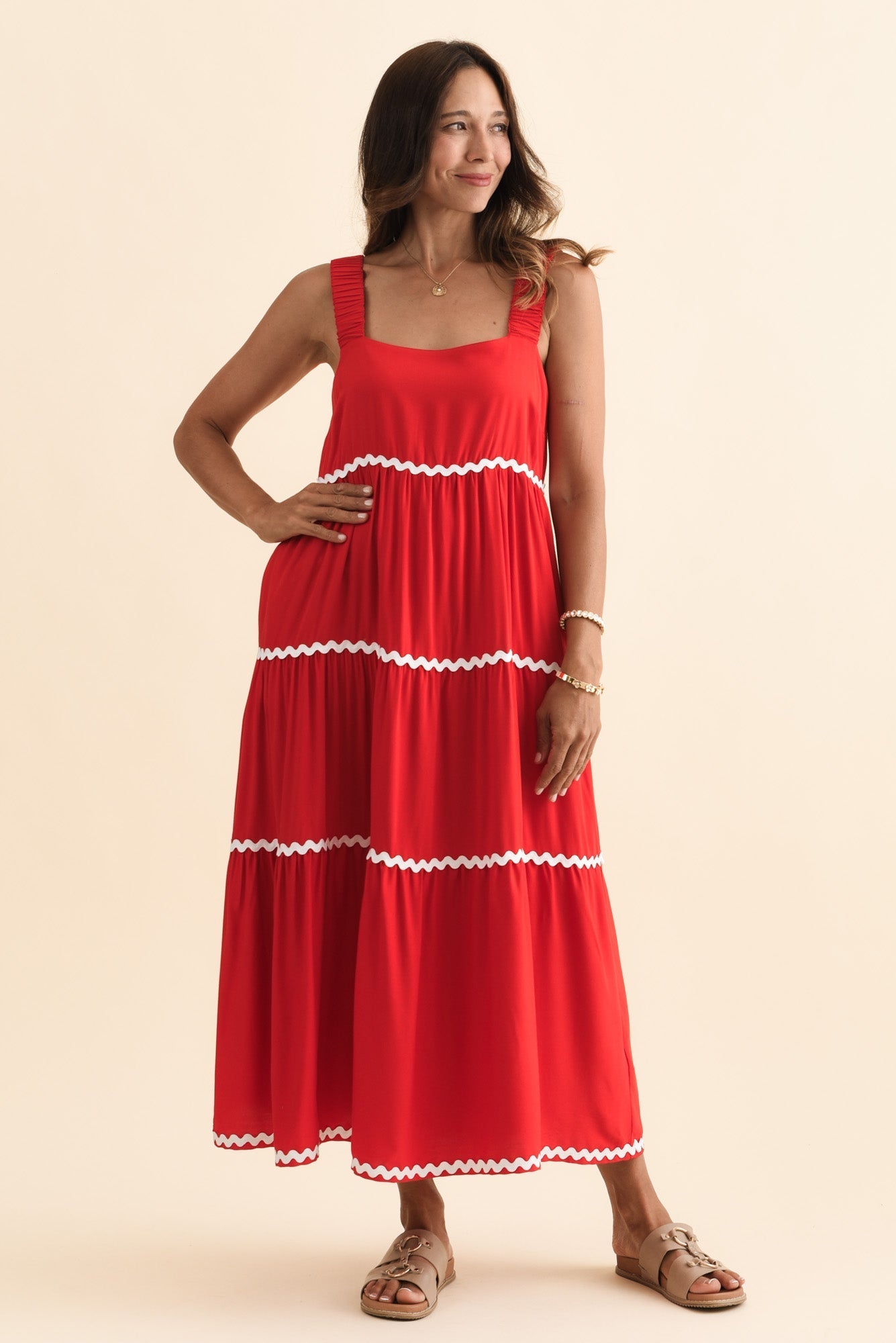 Josie Red Contrast Tier Dress
