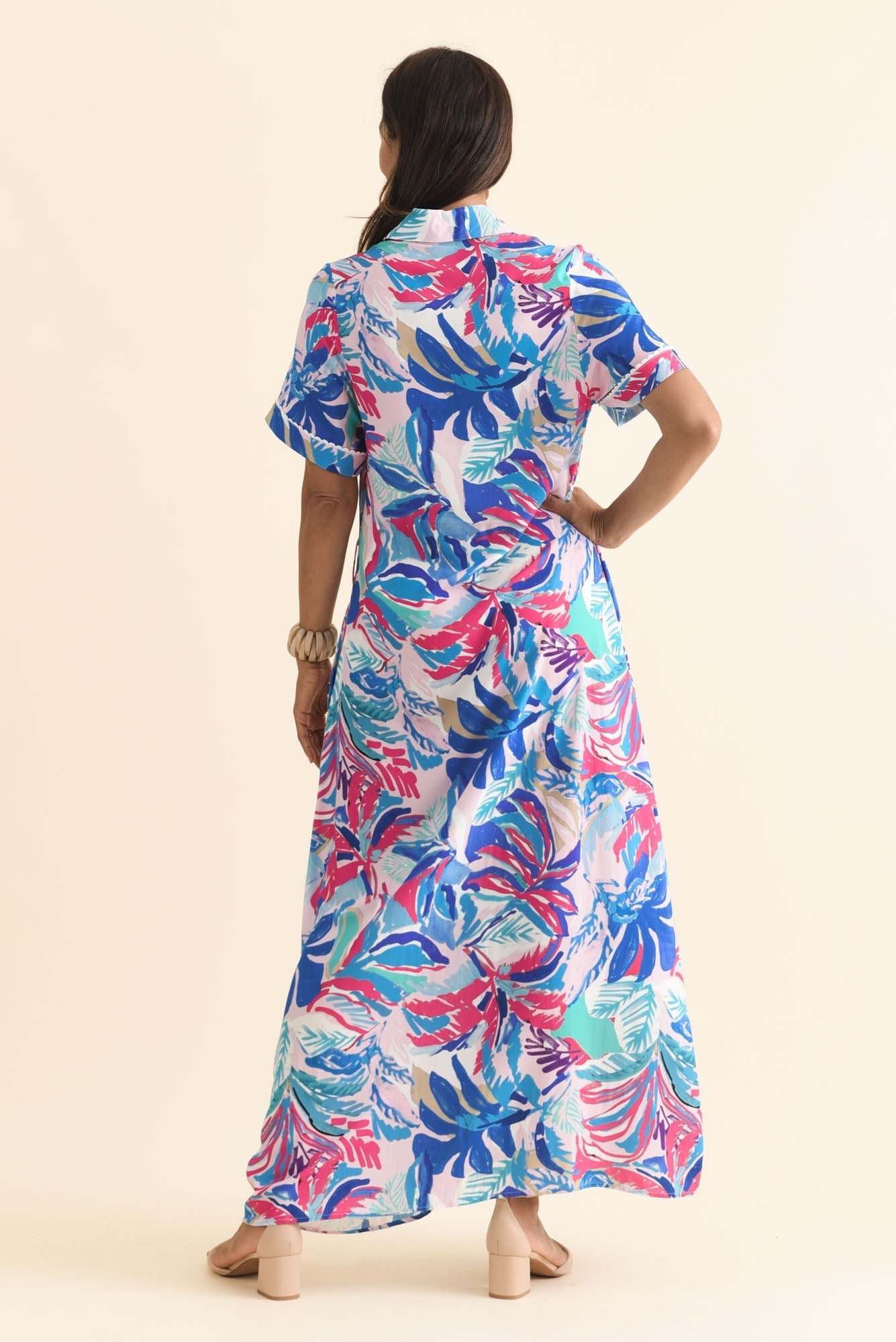 Jossalyn Indigo Leaf Tie Dress