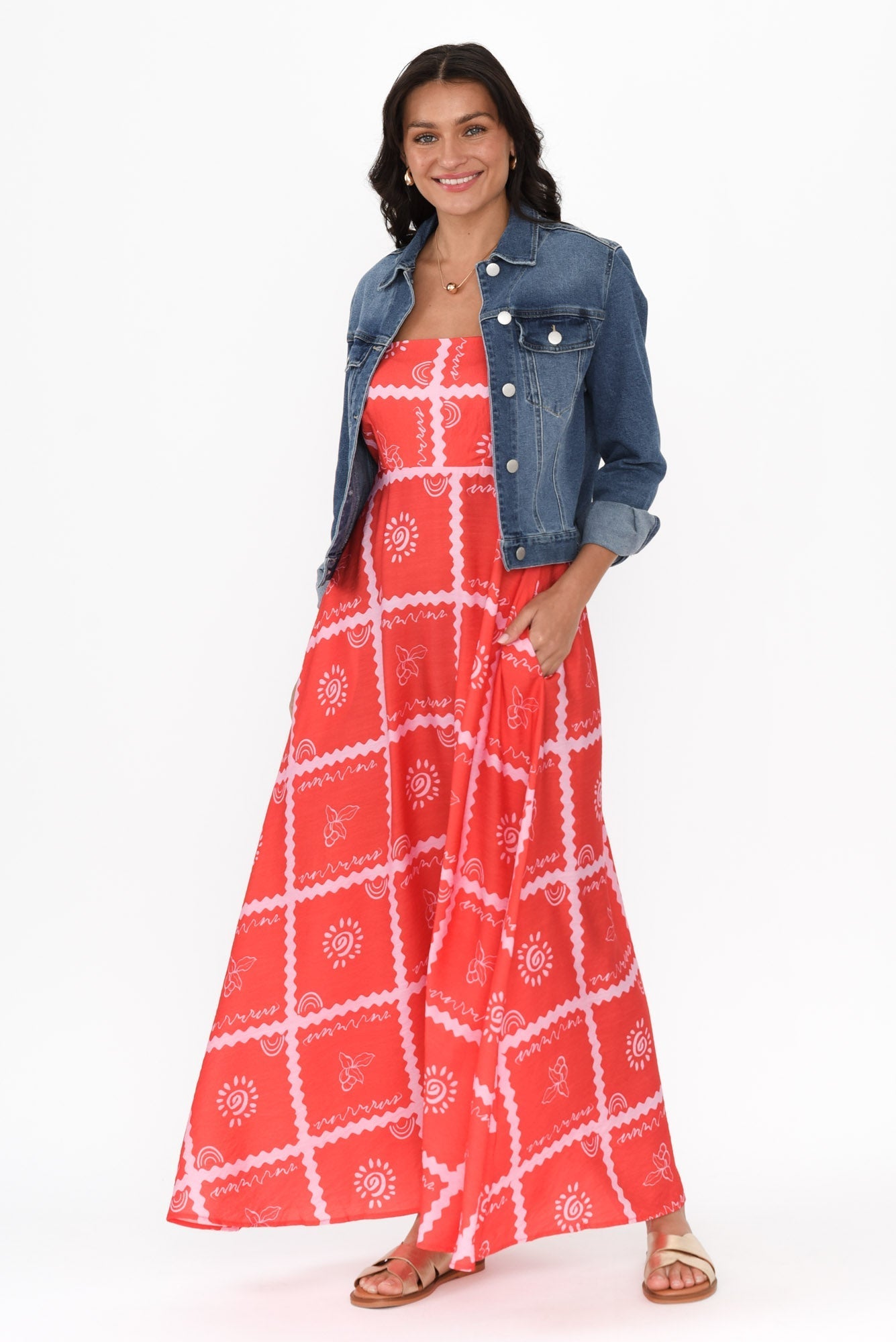 Julietta Red Tile Sleeveless Maxi Dress