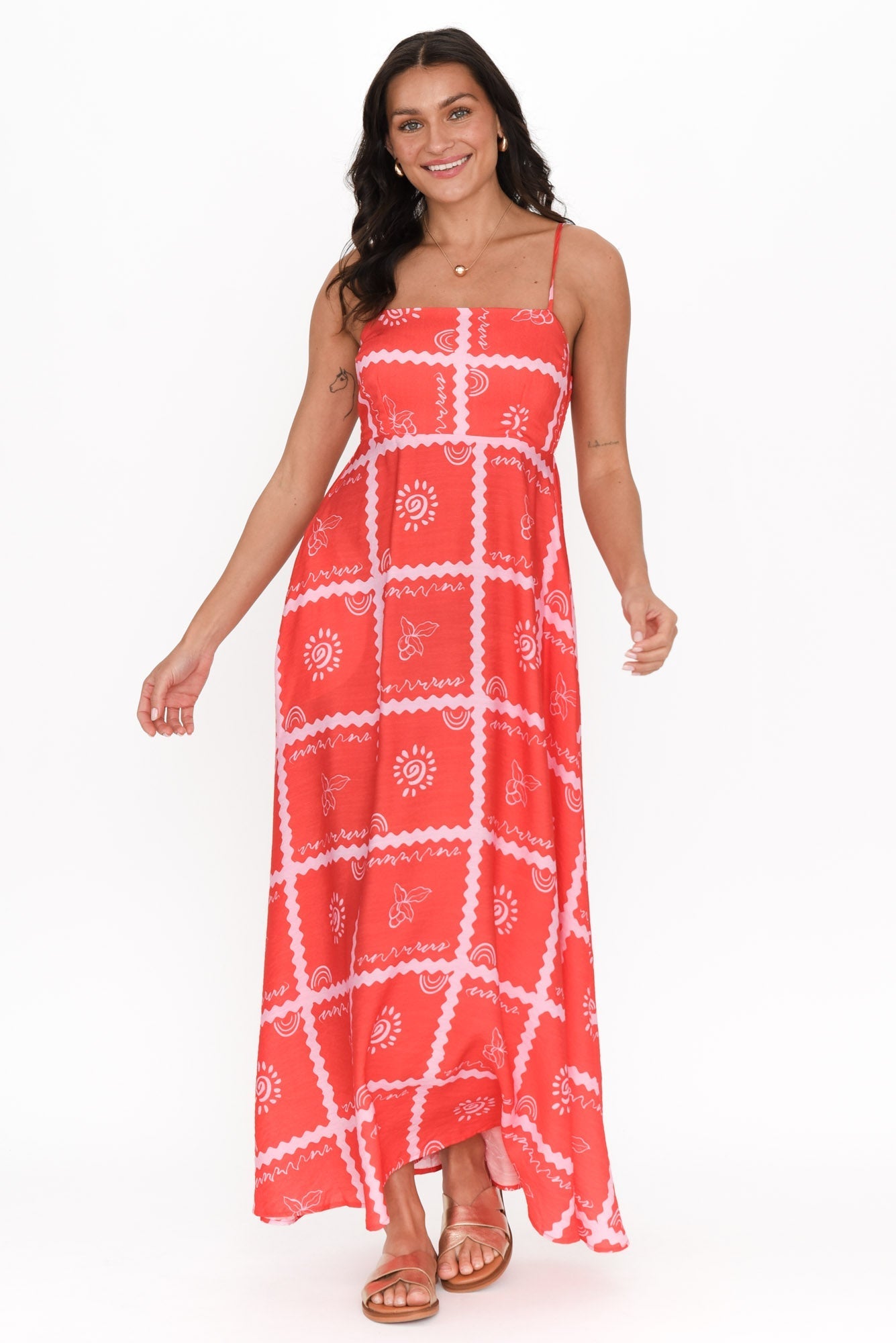 Julietta Red Tile Sleeveless Maxi Dress
