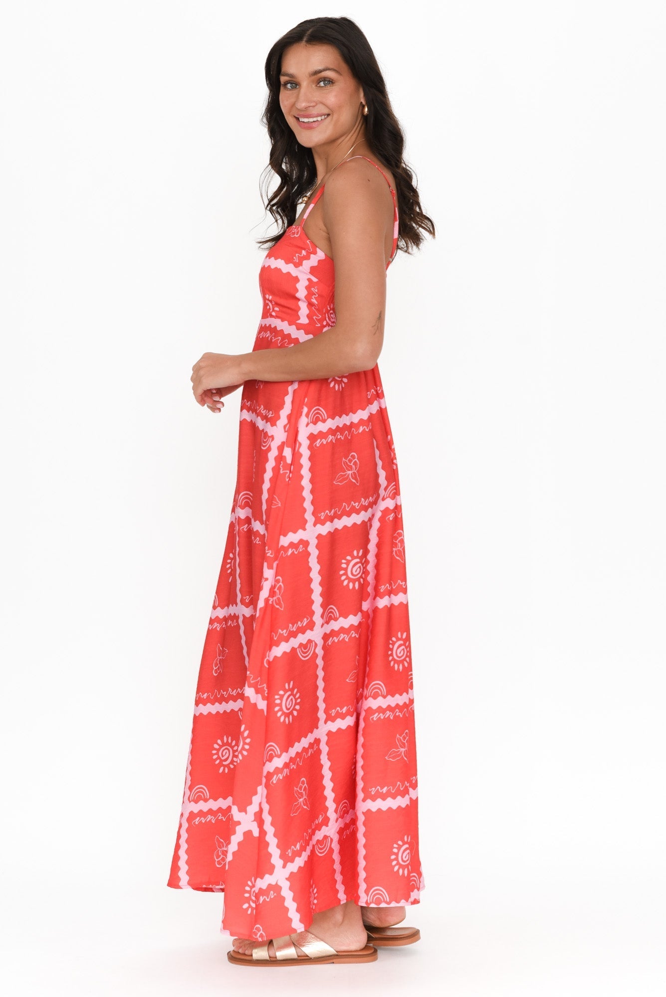 Julietta Red Tile Sleeveless Maxi Dress