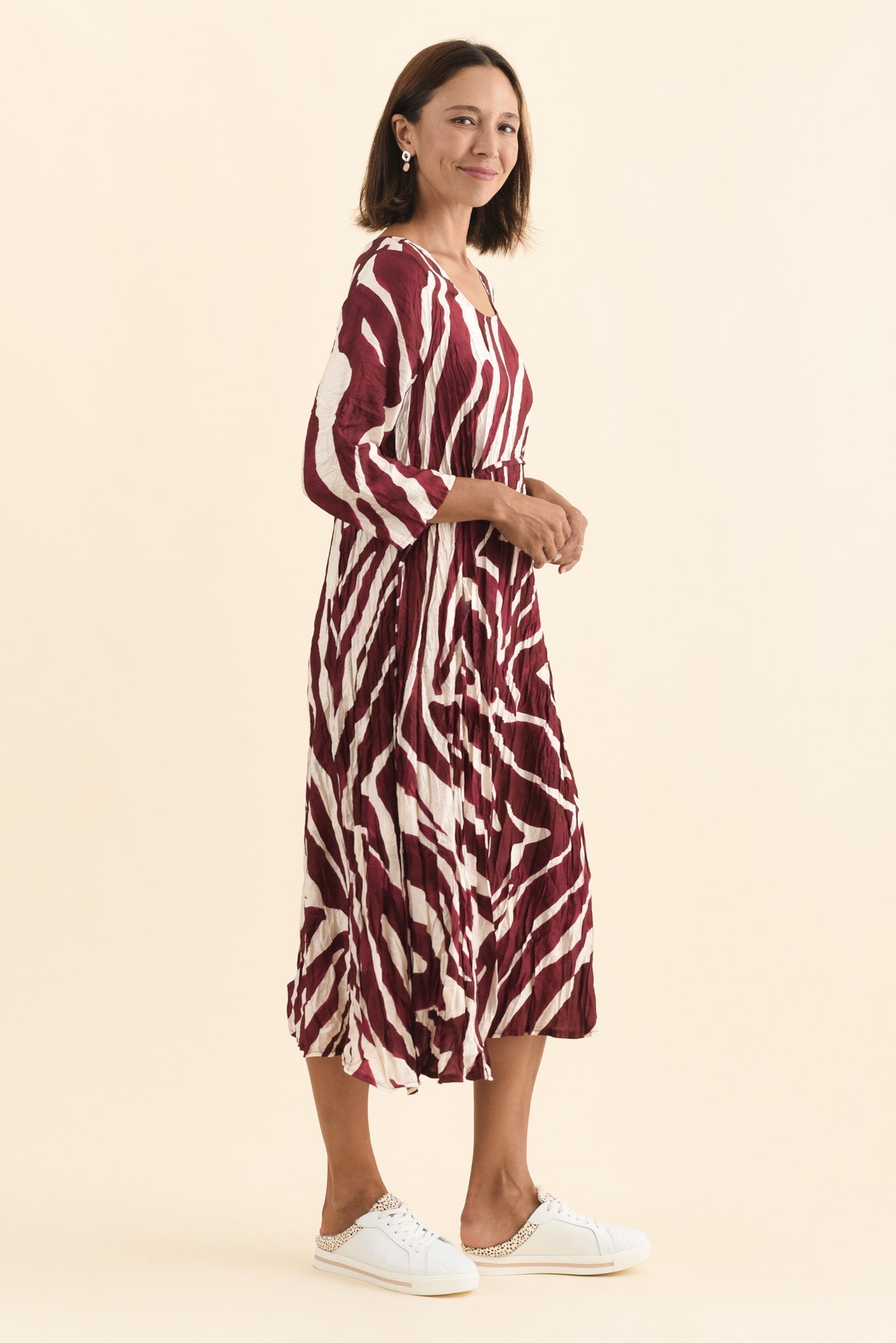 Juna Burgundy Abstract Crescent Dress