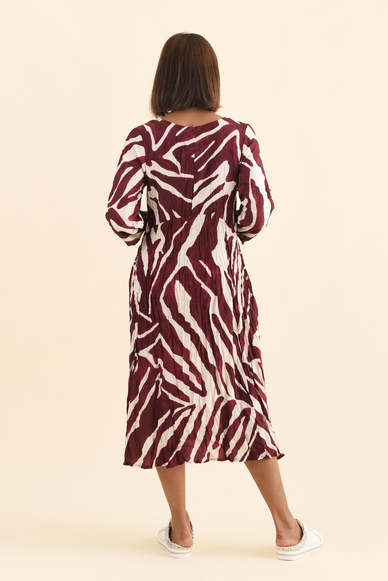 Juna Burgundy Abstract Crescent Dress