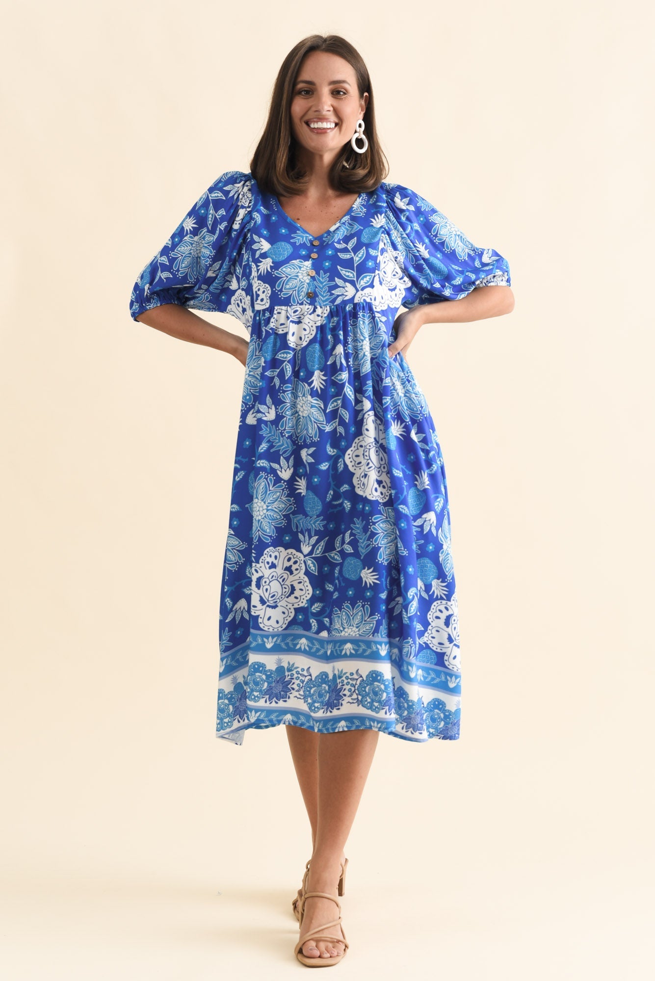 Kacey Blue Floral Button Dress