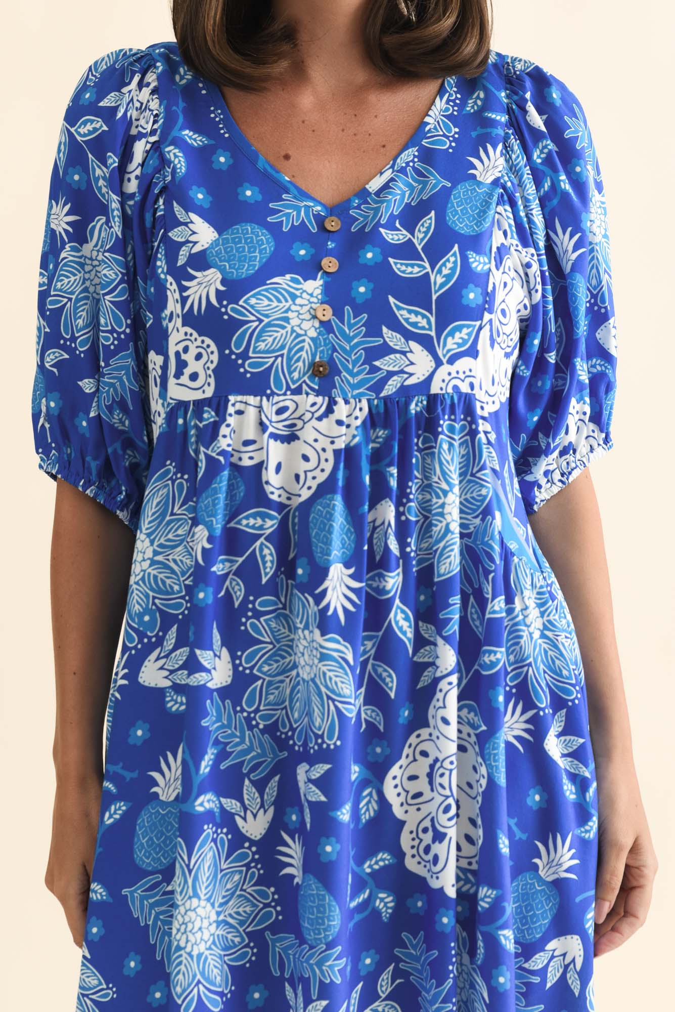 Kacey Blue Floral Button Dress