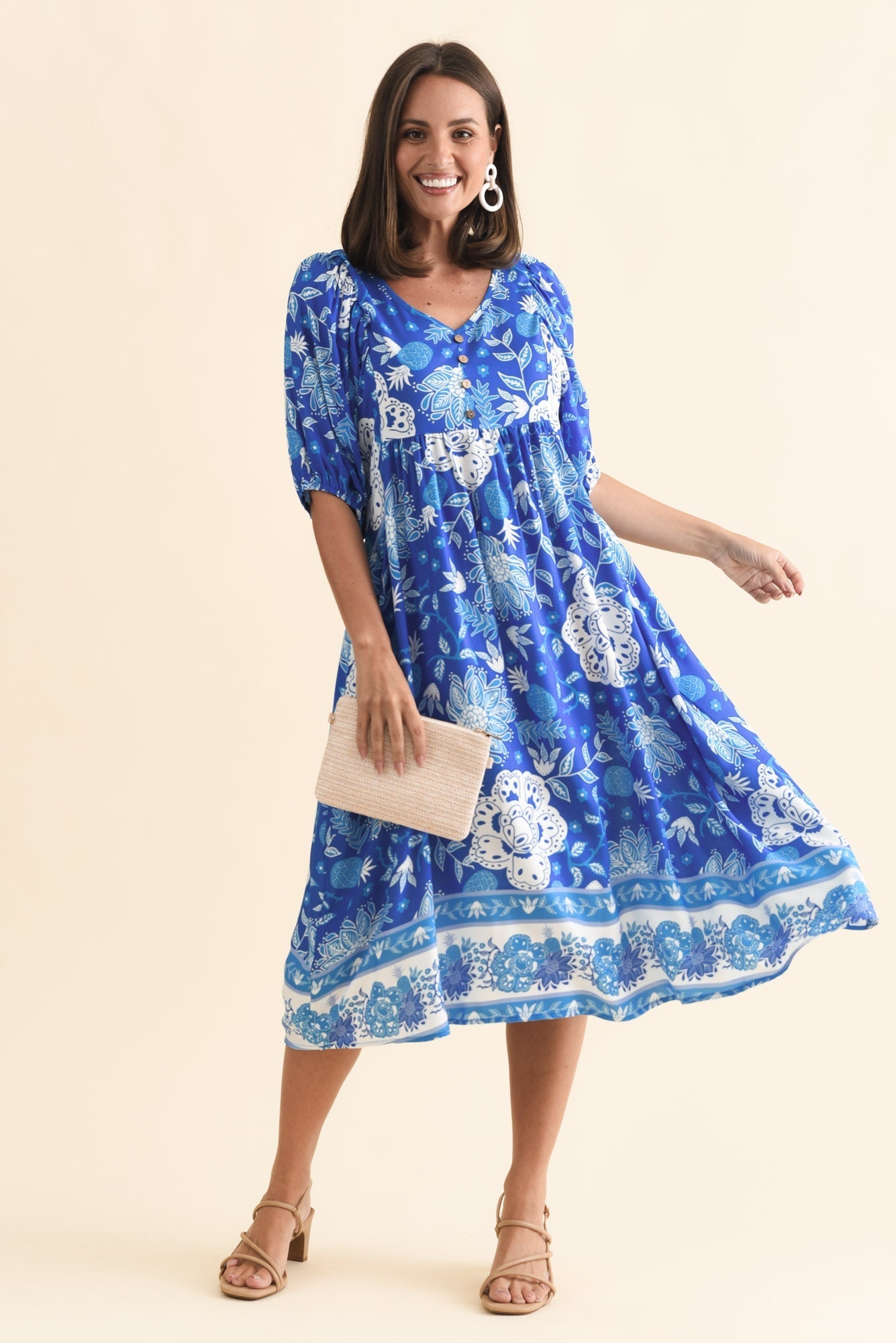 Kacey Blue Floral Button Dress