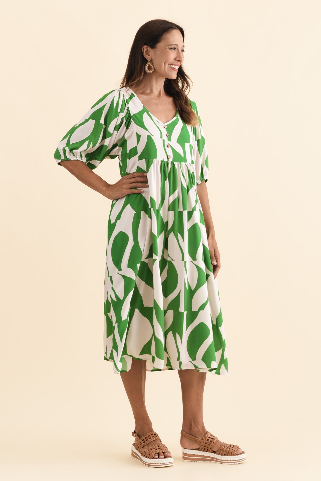 Kacey Green Abstract Button Dress